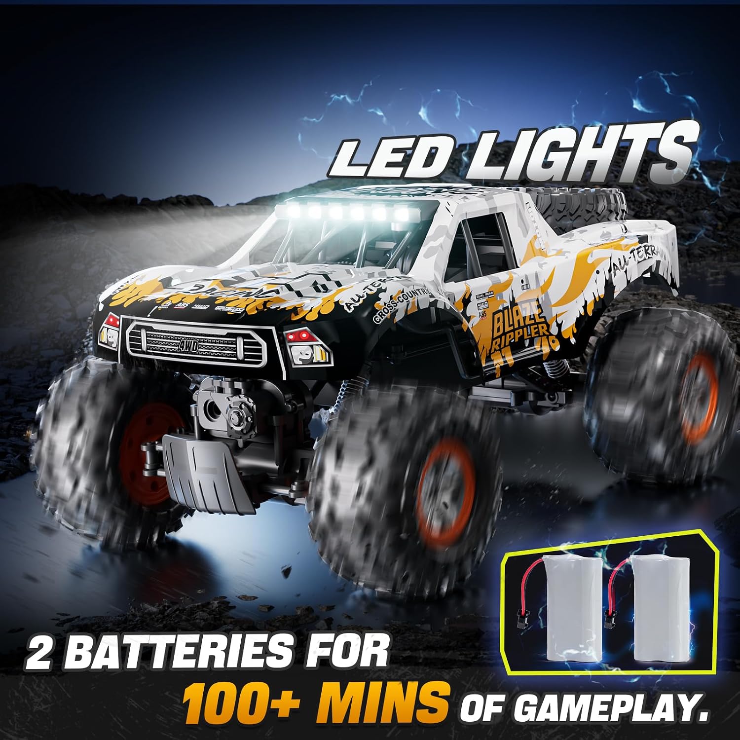 1:10 Amphibious Remote Control Car, 2.4 GHz Waterproof Monster Truck Toys RC Cars, 4WD All Terrain Off-Road Pickup RC Trucks, 2 Batteries 60Mins Play