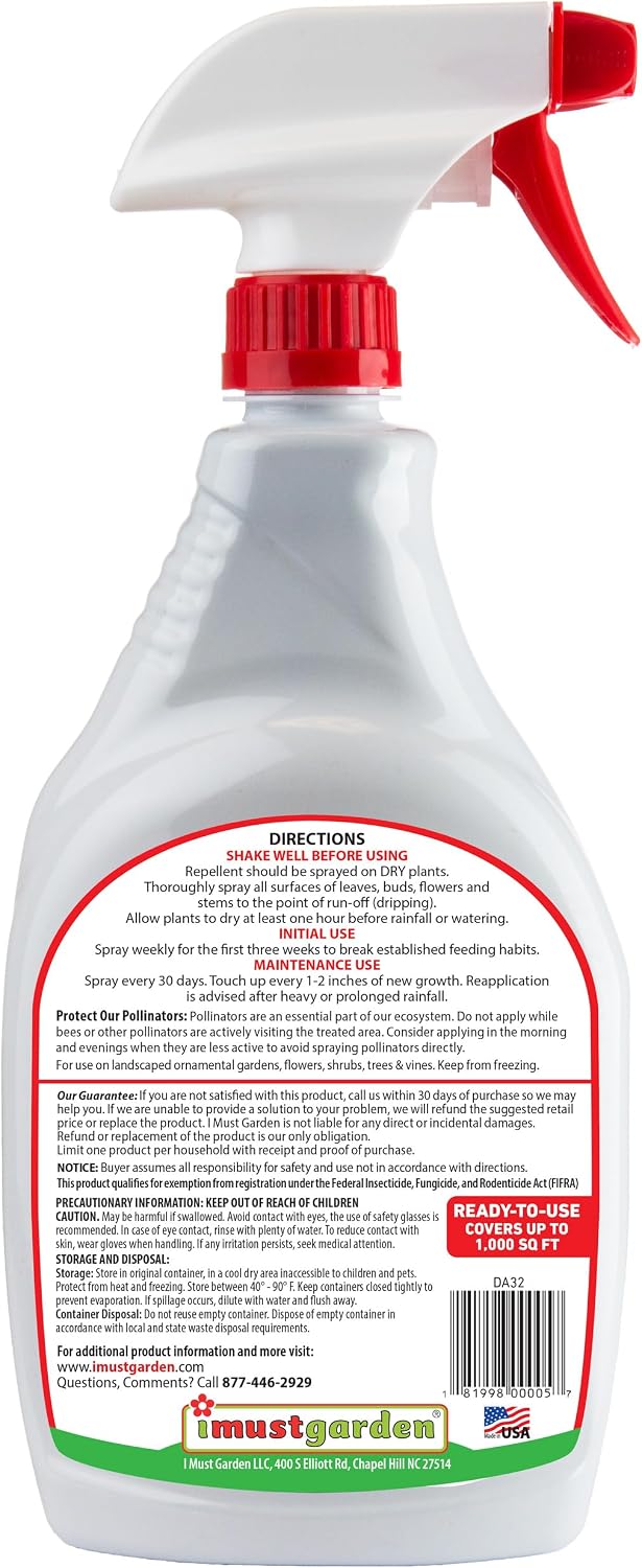 I Must Garden Deer Repellent: Powerful All-Natural Protection, 32oz Spice | Ready to Use Spray - Safe for Plants Pets & Pollinators - Pleasant Scent - Long-Lasting Control