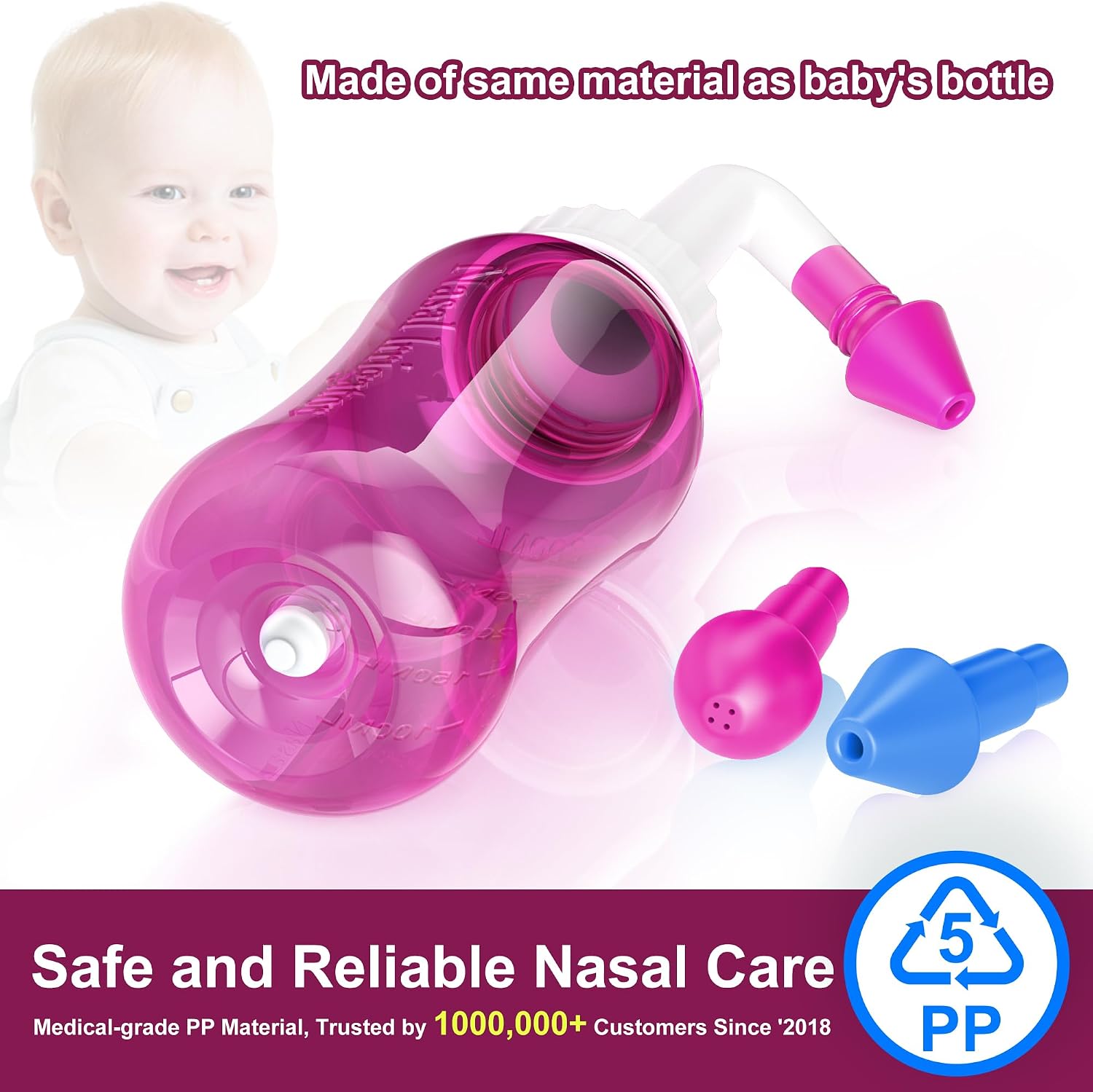 MAOEVER Neti Pot Sinus Rinse Bottle Nose Wash Cleaner Pressure Rinse Nasal Irrigation for Adult & Kid BPA Free 300 ML with 30 Nasal Wash Salt Packets and Sticker Thermometer(Blue)