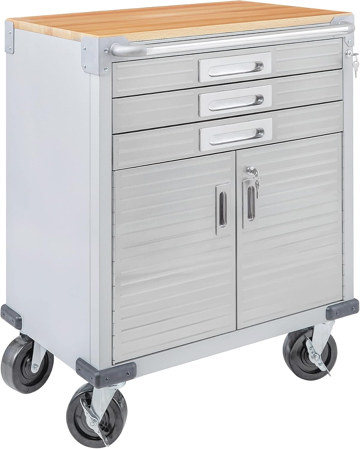Seville Classics UltraHD Heavy Duty Rolling Cabinet Workbench Table w/Solid Wood Top, Workstation for Garage, Office, Workshop, Granite, 6-Drawer (28" W x 18" D