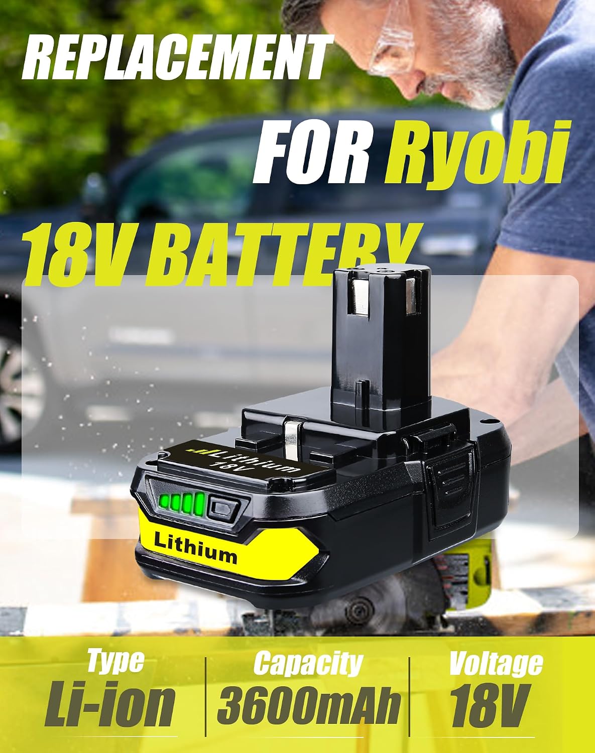 VANTTECH 2Packs P102 18V 3.6Ah Battery Replacement for Ryobi 18V Lithium Ion Battery RBL1805 P108 P103 P105 P107 P109 P104 Compatible with Ryobi