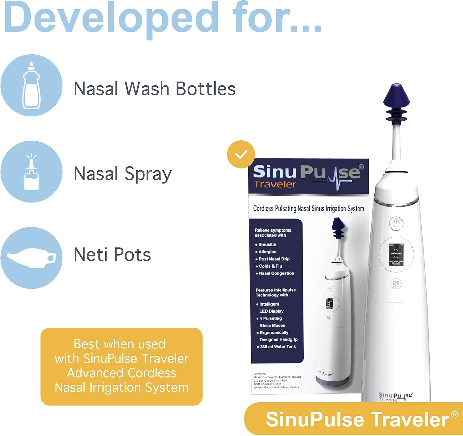SinuAir Traveler Saline Packets - Sodium Chloride with Potassium & Calcium, Salt Solution Powder Refill Packs for Nasal Irrigation Machine
