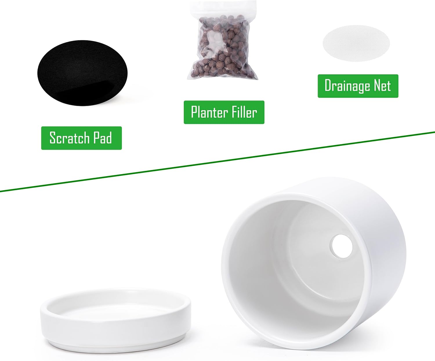 D'vine Dev 2-Pack Ceramic Pots with Saucers, White/Grey, 4.7 in, 94-V-B-6