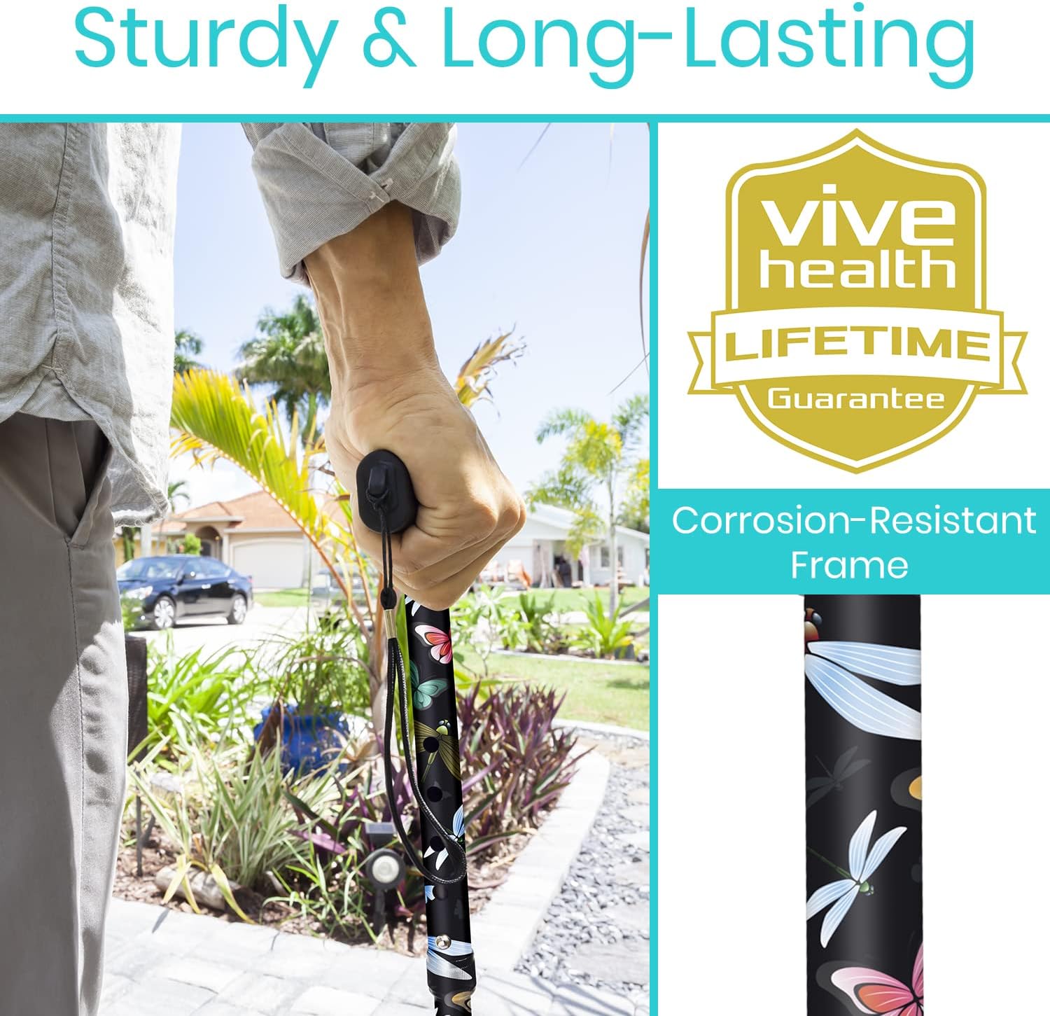 Vive Folding Cane - Foldable Walking Cane for Men, Women - Fold-up, Collapsible, Lightweight, Adjustable, Portable Hand Walking Stick - Balancing Mobility Aid - Sleek, Comfortable | Lightweight, Adjustable, Portable Hand Stick Balancing Mobility Aid Slee…