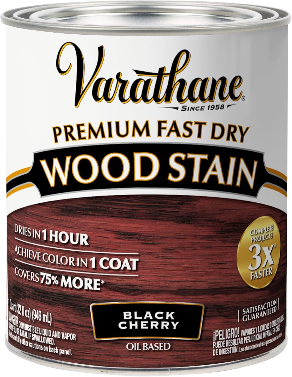 Varathane Premium Fast Dry Weathered Gray Wood Stain | Oil-Based, 1 Coat Color, 1 Hour Dry Time, Interior Wood Stain, Furniture, Cabinets, Doors, Covers Up to 275 Sq Ft, Quart