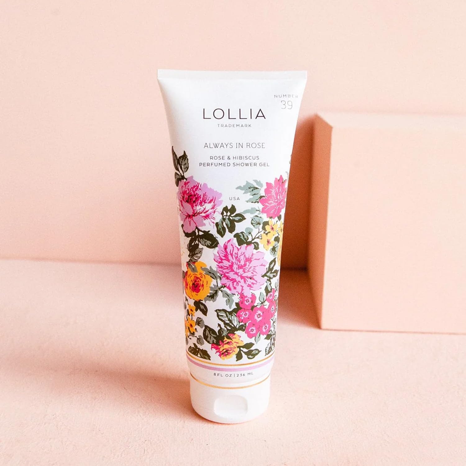 LOLLIA Wish Shower Gel, 8 fl oz, Vanilla Bean, Rice Flower, Jasmine Leaves, & Sugar Cane, Luxury Shea Moisture Hydrating Women's Body Wash, Delicate & Relaxing Scented Bath Soap for Self Care