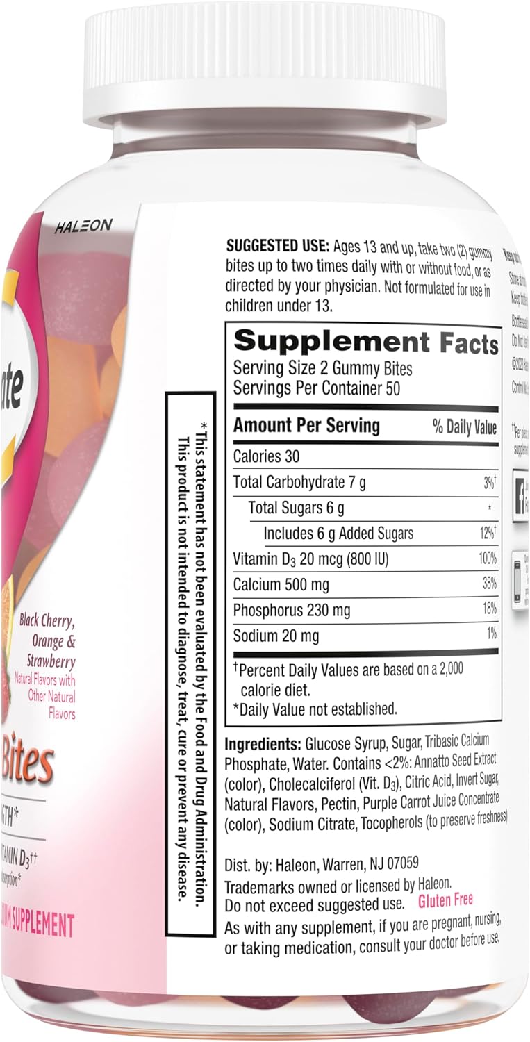 Caltrate Gummy Bites 600 Plus D3 Vitamin D and Calcium Supplement, 50 Count | Highest Level of Vitamin D3, Maximizes Calcium Absorption to Support Strong Bones and Daily Function