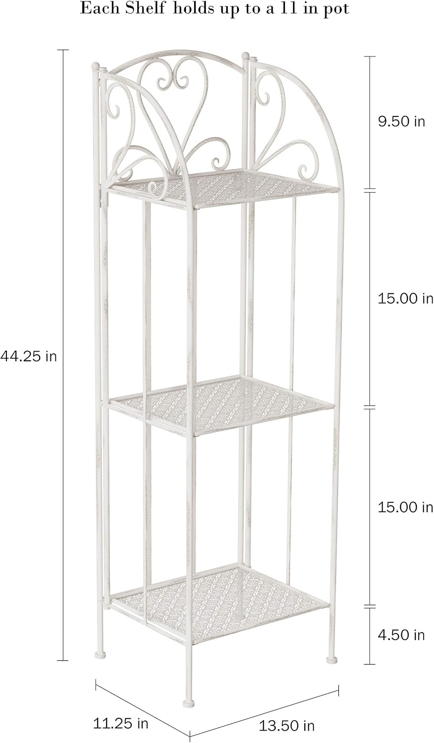 Plant Stand 3-Tier Vertical Shelf Indoor or Outdoor Folding Wrought Iron Home Garden Display with Laser Cut Shelves by Pure Garden (Antique White)