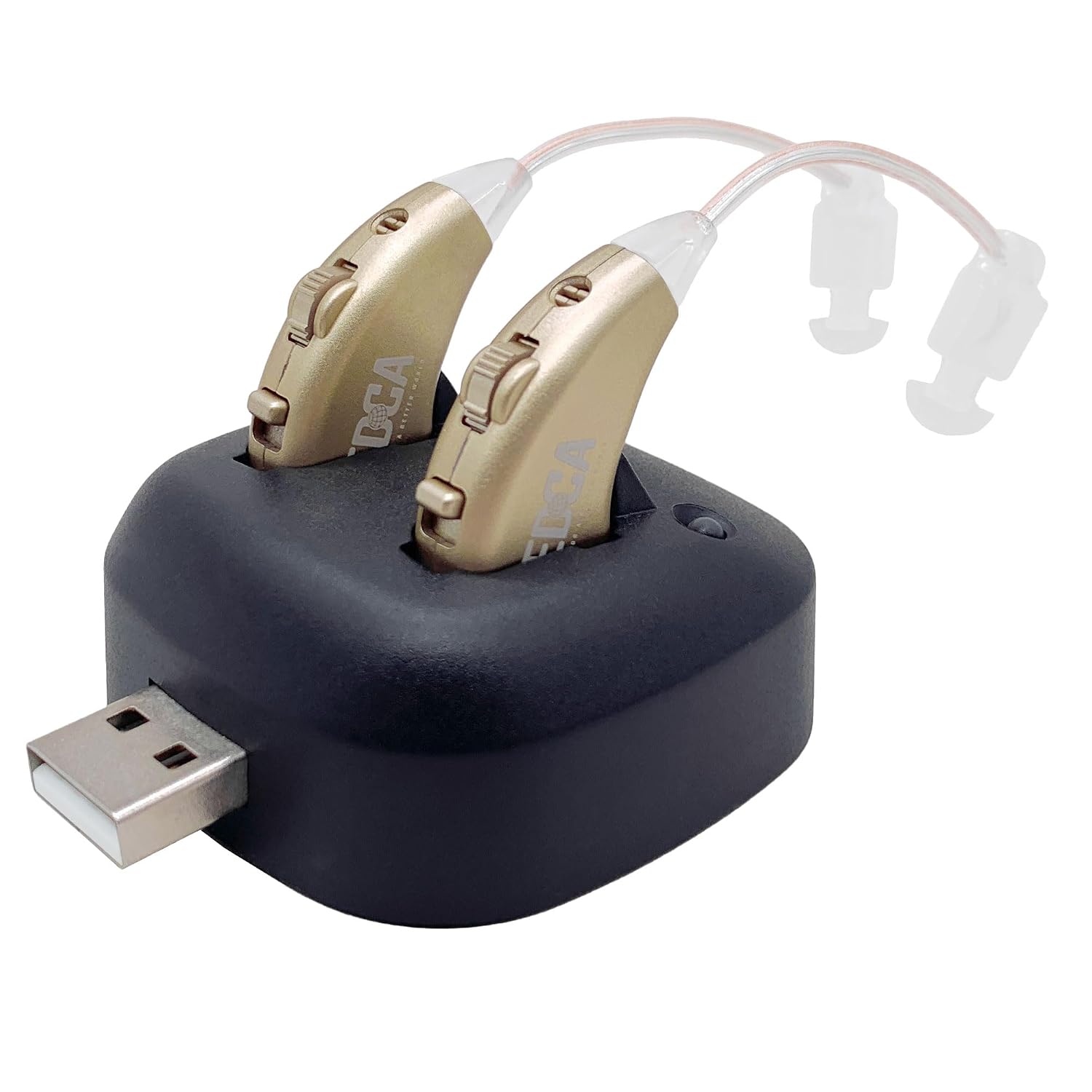 Digital Hearing Amplifiers - Rechargeable BTE Personal Sound Amplifier Pair with USB Dock - Premium Gold Behind The Ear Sound Amplification - by
