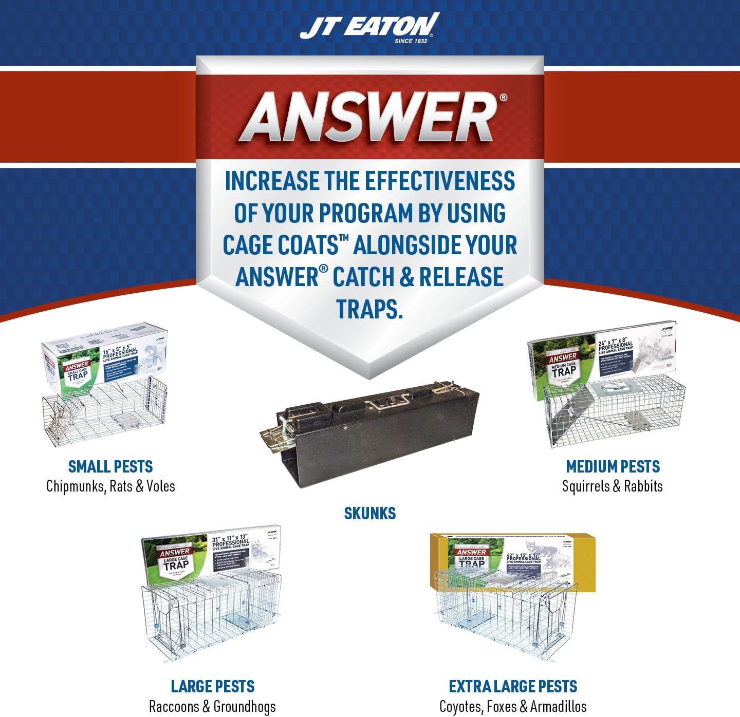JT Eaton Answer Humane Live Catch Trap for Coyotes & Large Pests | Heavy-Duty Cage Trap; Catches Coyotes, Foxes, and Armadillos; Galvanized Wire; Humane Catch and Release