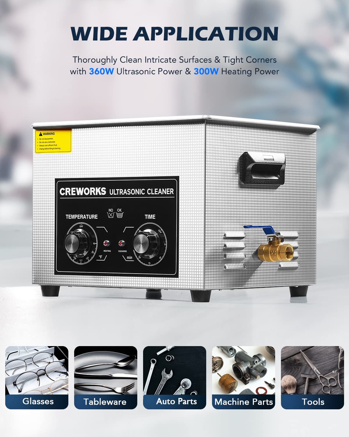 CREWORKS 3.2L Ultra Sonic Cleaning Machine - 120W Cavitation 100W Heat