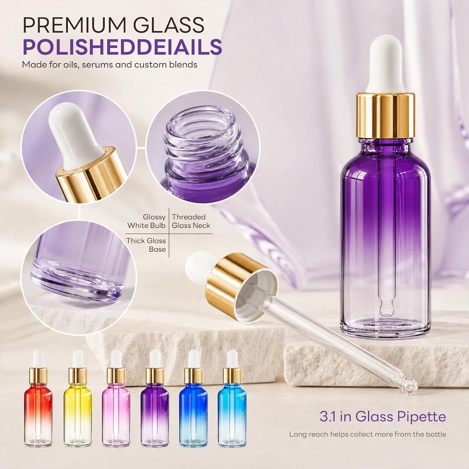 PrettyCare Glass Eye Dropper Bottles 99 Pack