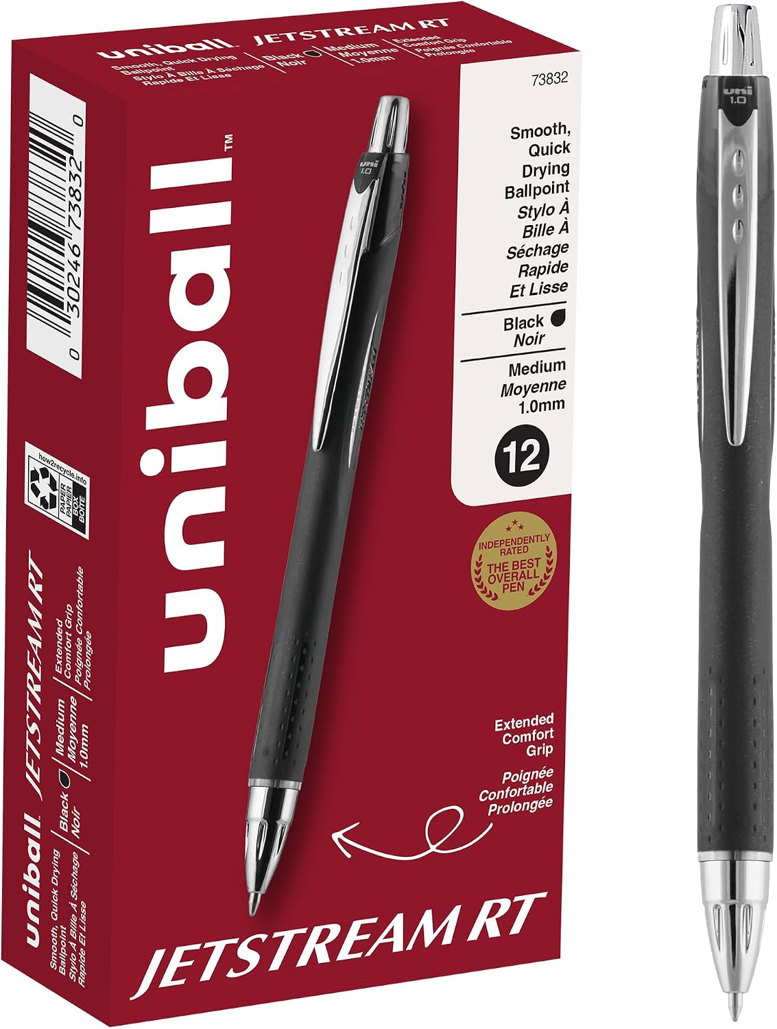 uniball™ Jetstream RT Ballpoint Pens, Black, 1.0mm Medium Point, 12 Count