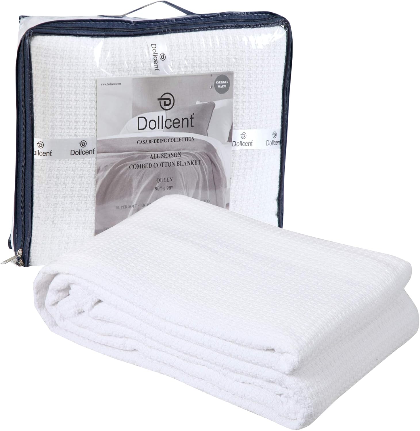 DOLLCENT 100% Cotton Queen Size Blanket for Bed, Premium Soft Combed Lightweight Blankets, Washed Breathable Cozy Bed Throw Blanket, Ivory Queen Cotton Blankets for All Season: Ivory (90"x90")