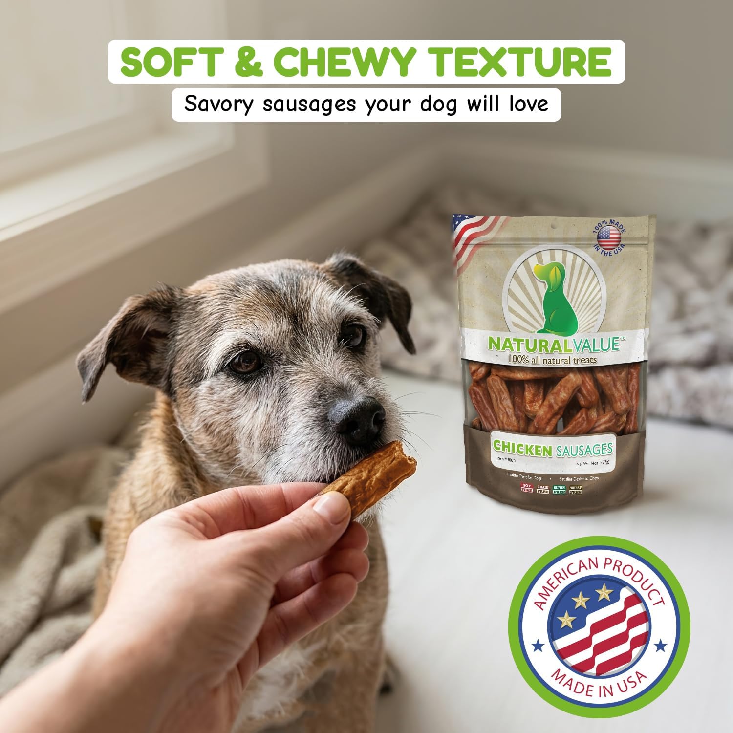 Loving Pets Natural Value Beef Sticks - Soft Jerky Dog Treats for Large & Small Breeds - Healthy Gluten, Wheat, Soy & Grain Free Pet Treats for Dogs