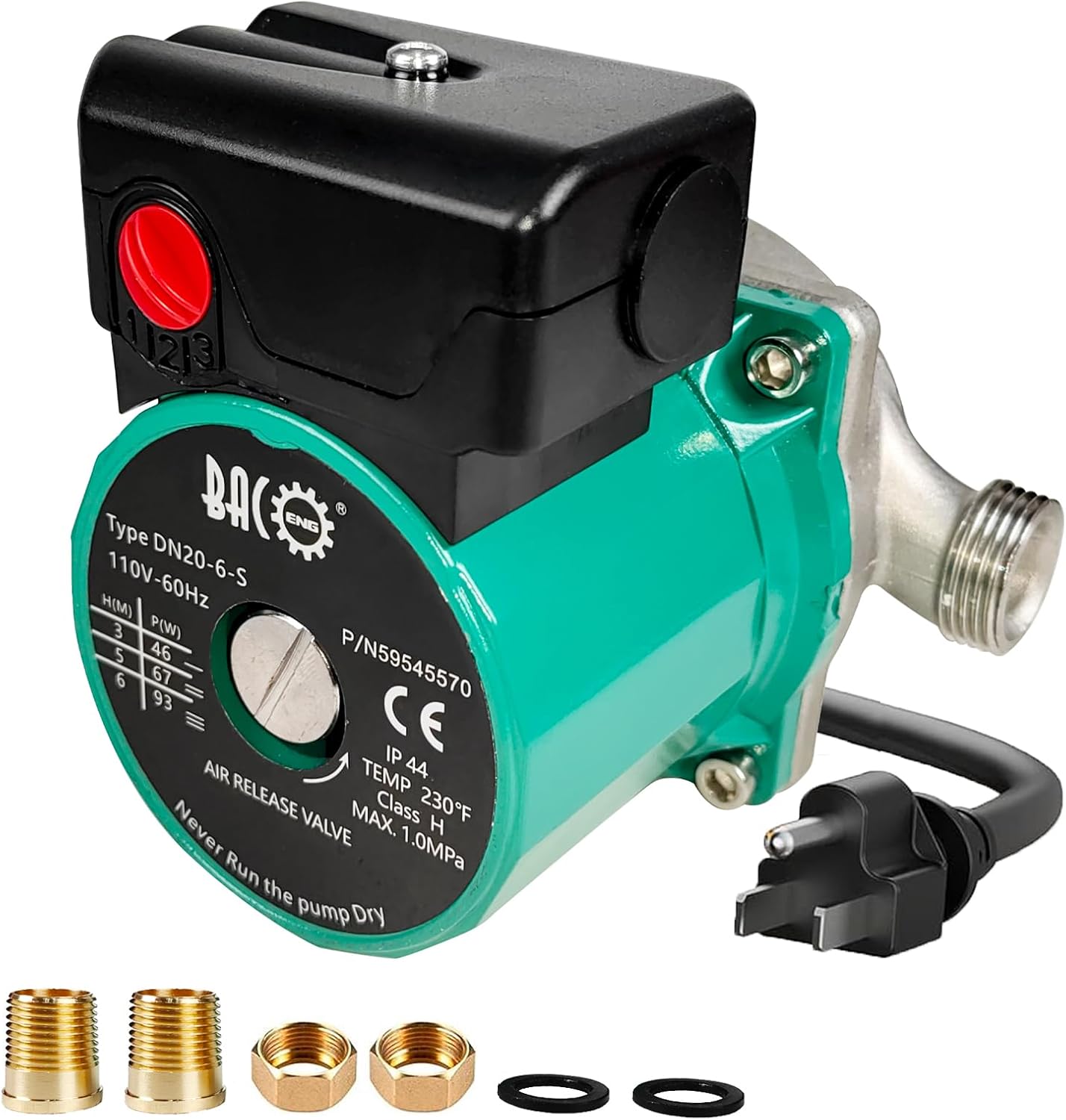 BACOENG Hot Water Recirculating Pump, Stainless Steel Head, Circulation Pump NPT 3/4", 3-Speed Control, Circulating Pump for Water Heater System