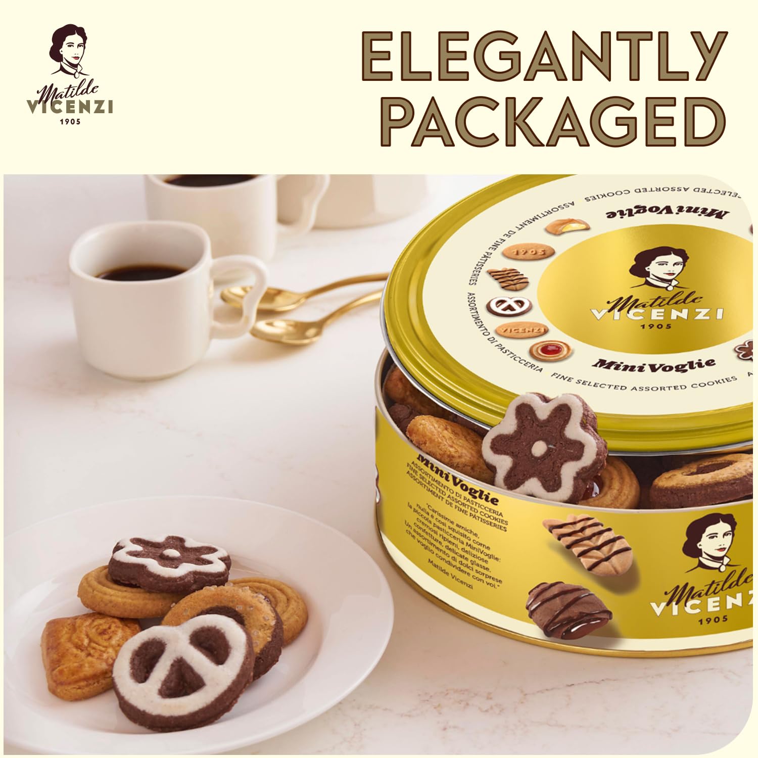 Matilde Vicenzi Minivoglie Butter Cookies Tin - Italian Pastry Assortment, Traditional Holiday Cookie Gift for Hosts, Birthdays - 500 g