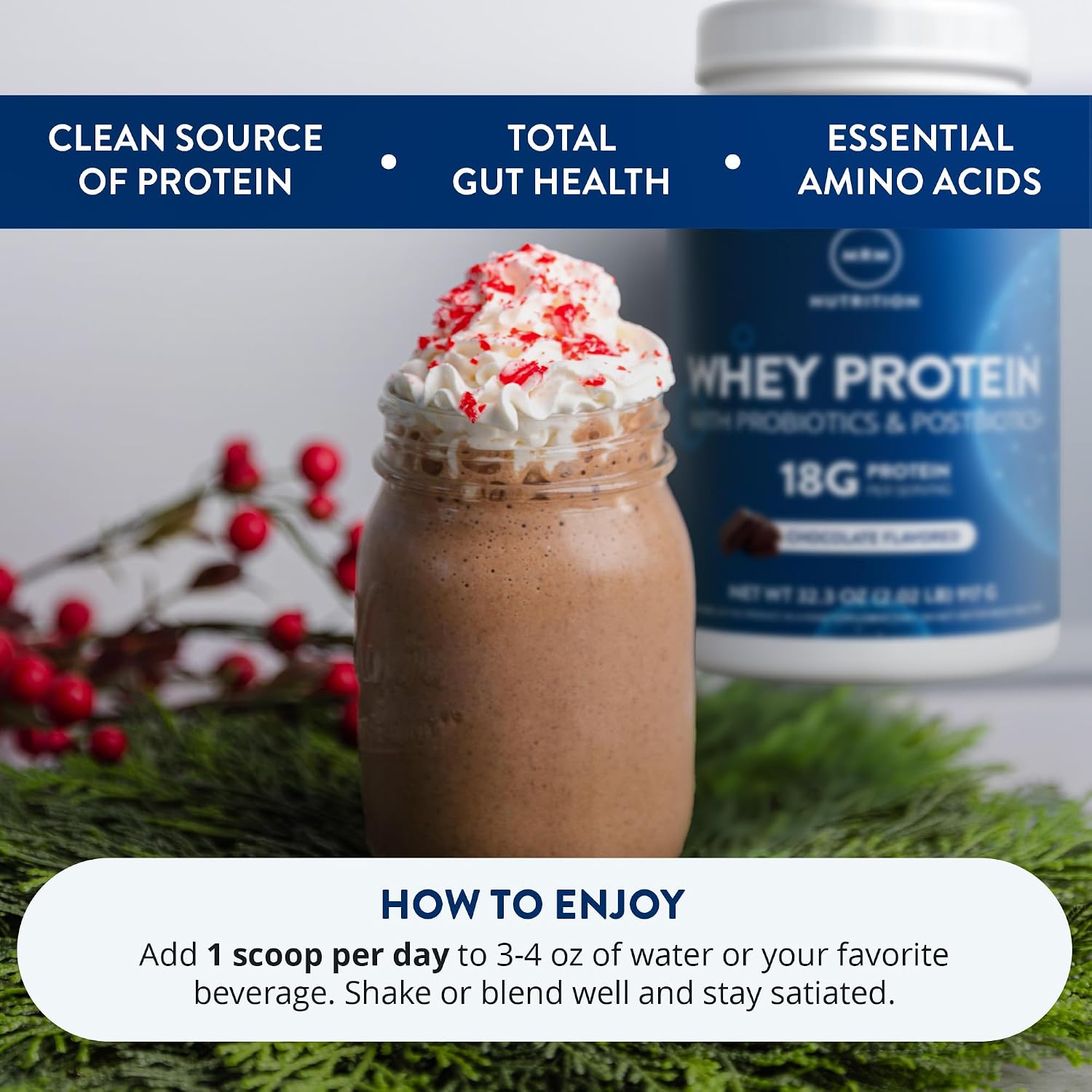 MRM Nutrition Whey Protein - Vanilla Flavored, BCAAs - 34 Servings | Microfiltered Whey Protein Isolate & Concentrate, 16 Different Probiotic Strains, & Digestive Enzymes, Gluten Free