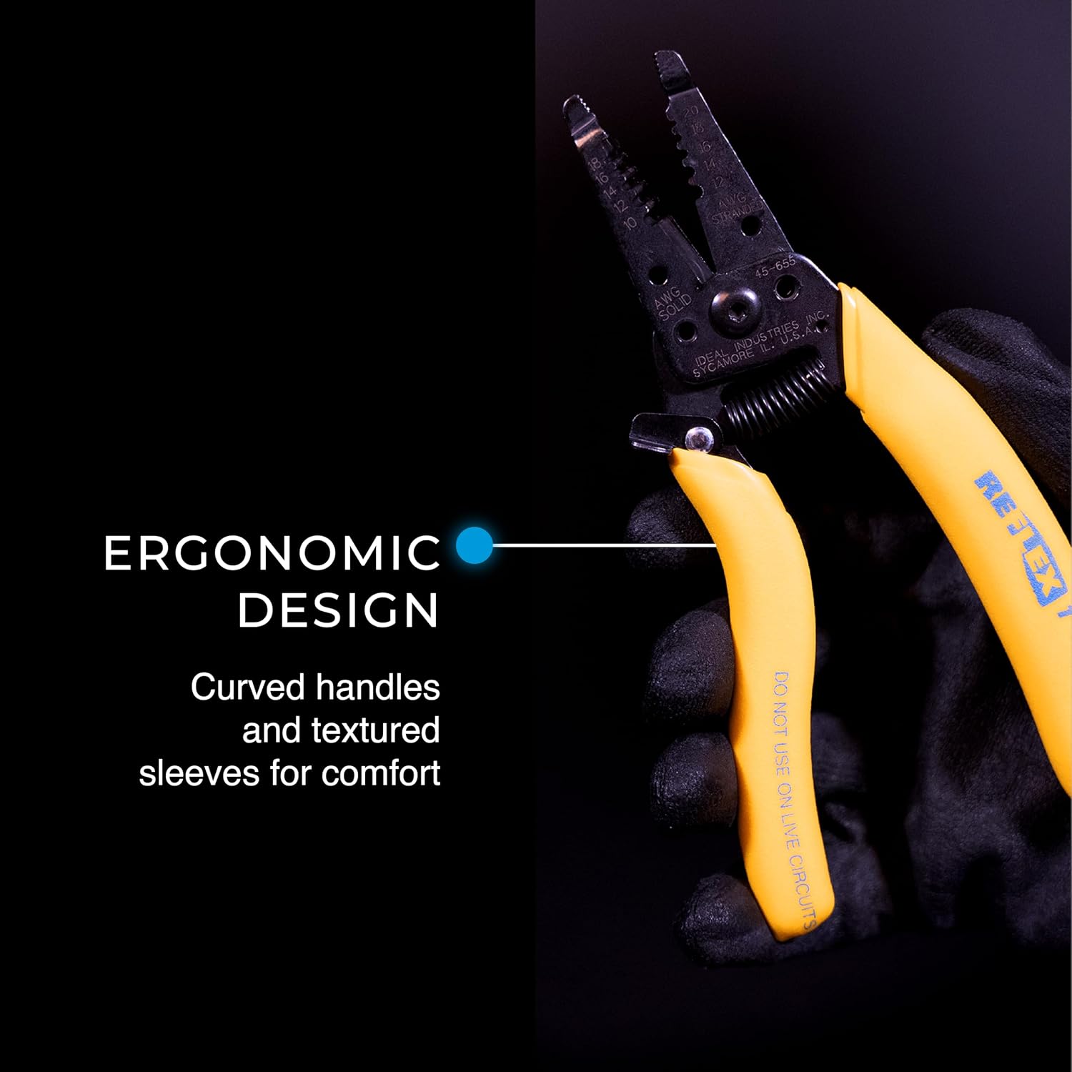 IDEAL Electrical Reflex Super T-Stripper Wire Strippers, 8–16 AWG Solid, 10–18 AWG Stranded, Ergonomic Wire Cutter and Stripping Tool with Textured Sleeves, Locking Handle