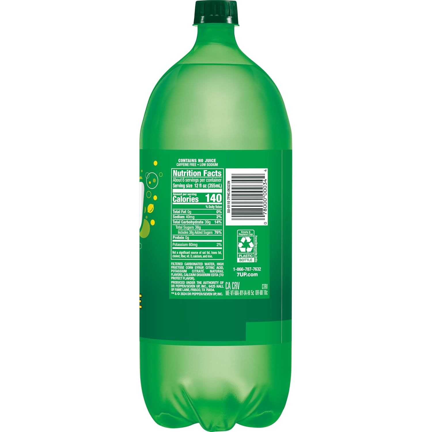 7UP Lemon Lime Soda, Naturally Flavored and Caffeine Free, 2 Liter Bottle