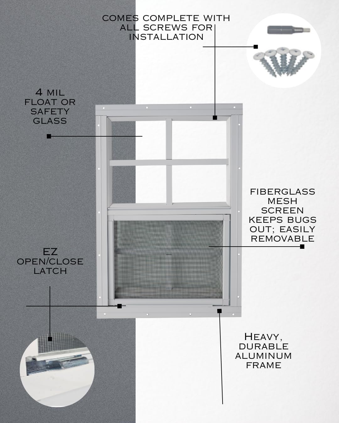 Shed Window 18 x 27 Flush Window Vertical Slider White or Brown (White)