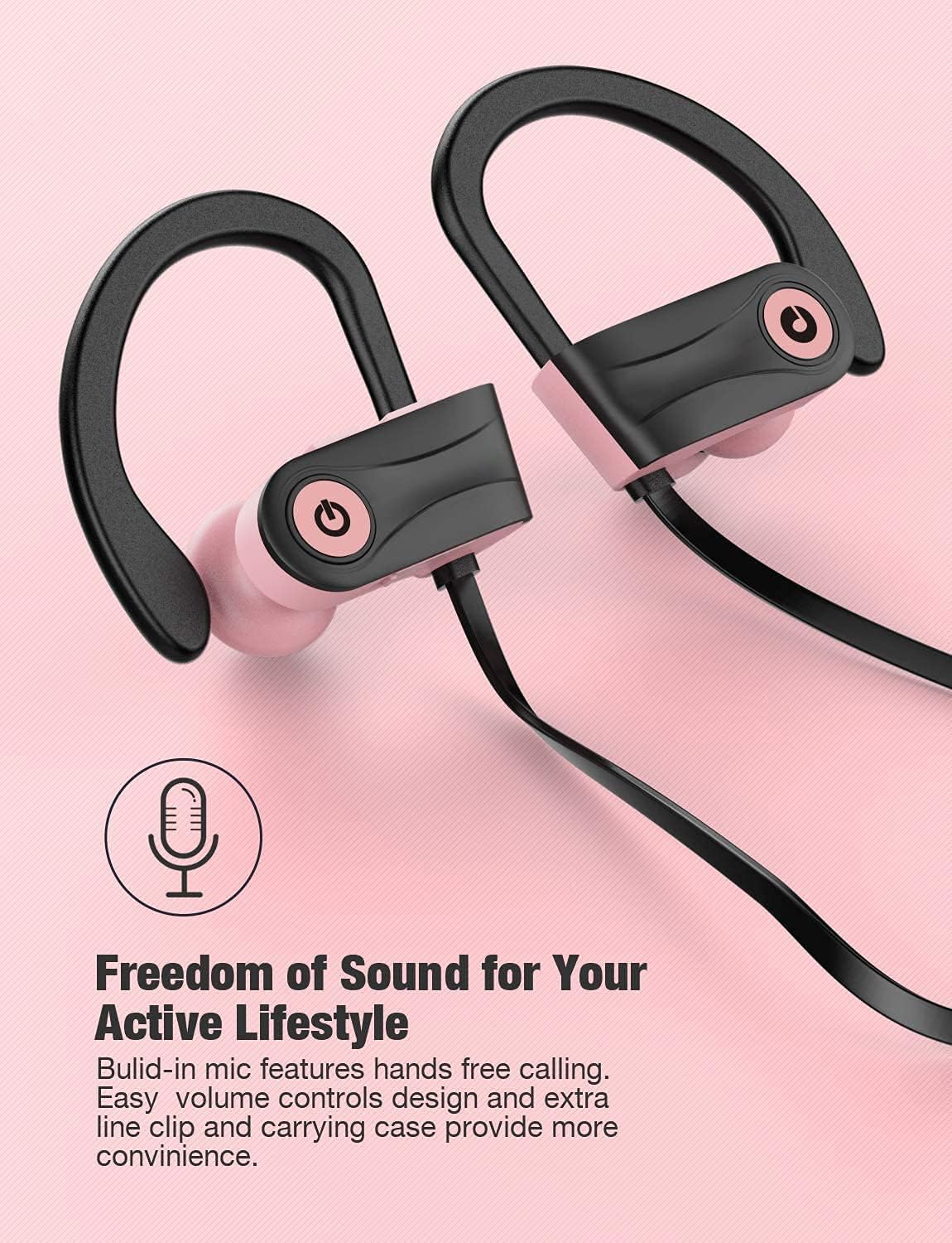Otium Bluetooth Earbuds Wireless Headphones Bluetooth Headphones, Sports Earbuds, IPX7 Waterproof Stereo Earphones for Gym Running 15 Hours Playtime Sound Isolation Headsets,Black.