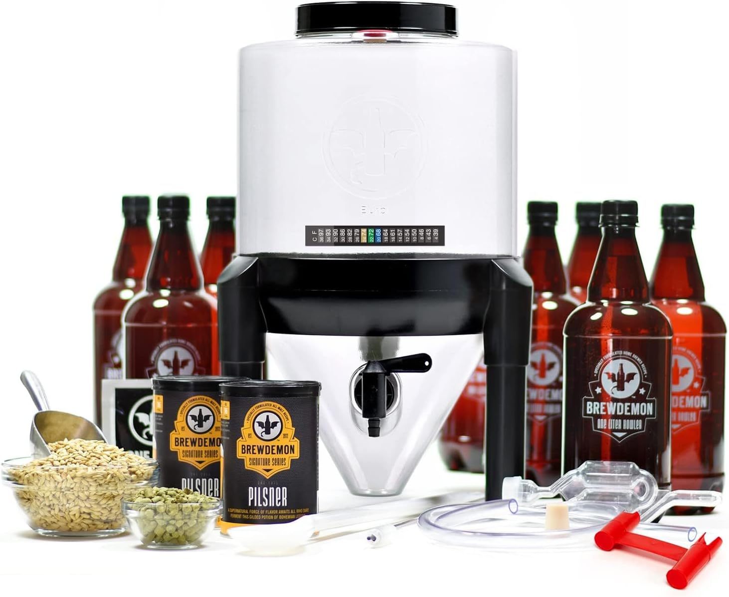 Signature Pro Beer Making Kit – NO AIRLOCK OR SIPHON REQUIRED – Conical Fermenter Eliminates Sediment and Makes Great Tasting Home Brewed Beer