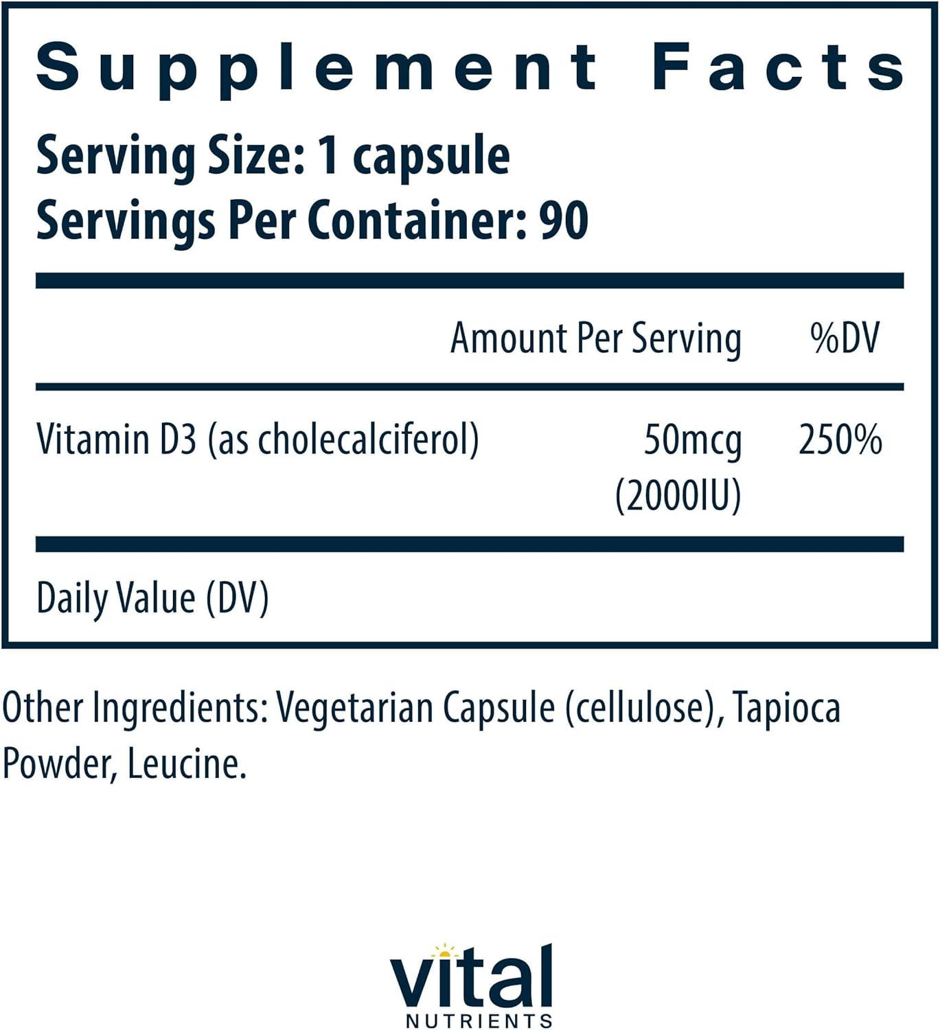 Vital Nutrients Vitamin D 2000 IU - Vitamin D3 Supplement - Healthy Bones, Teeth, Muscles*- Cellular & Immune Function - Calcium Absorption - Gluten