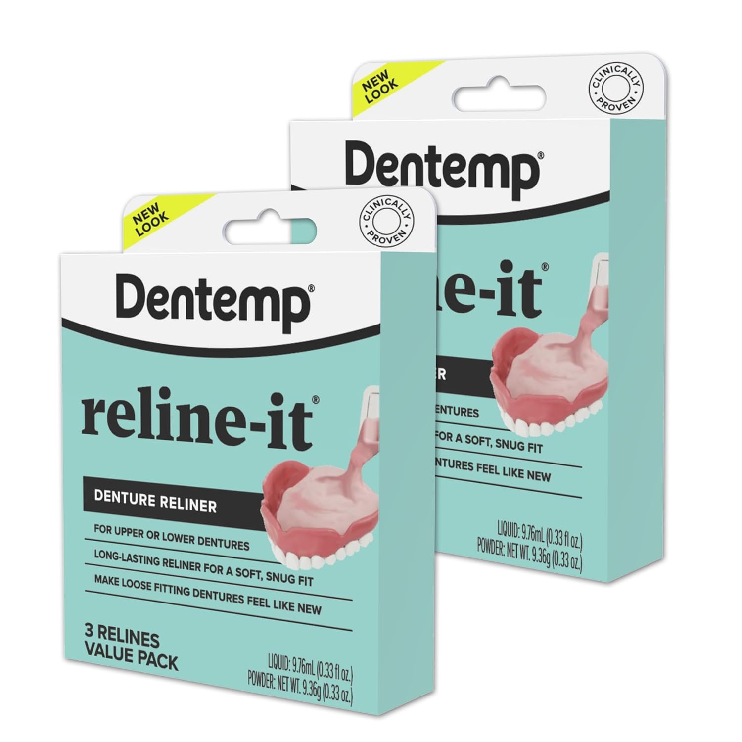 Dentemp Denture Reline Kit - Advanced Formula Reline It Denture Reliner (Pack of 2) - Denture Kit to Refit and Tighten Dentures for Both Upper & Lower Denture (Packaging May Vary)