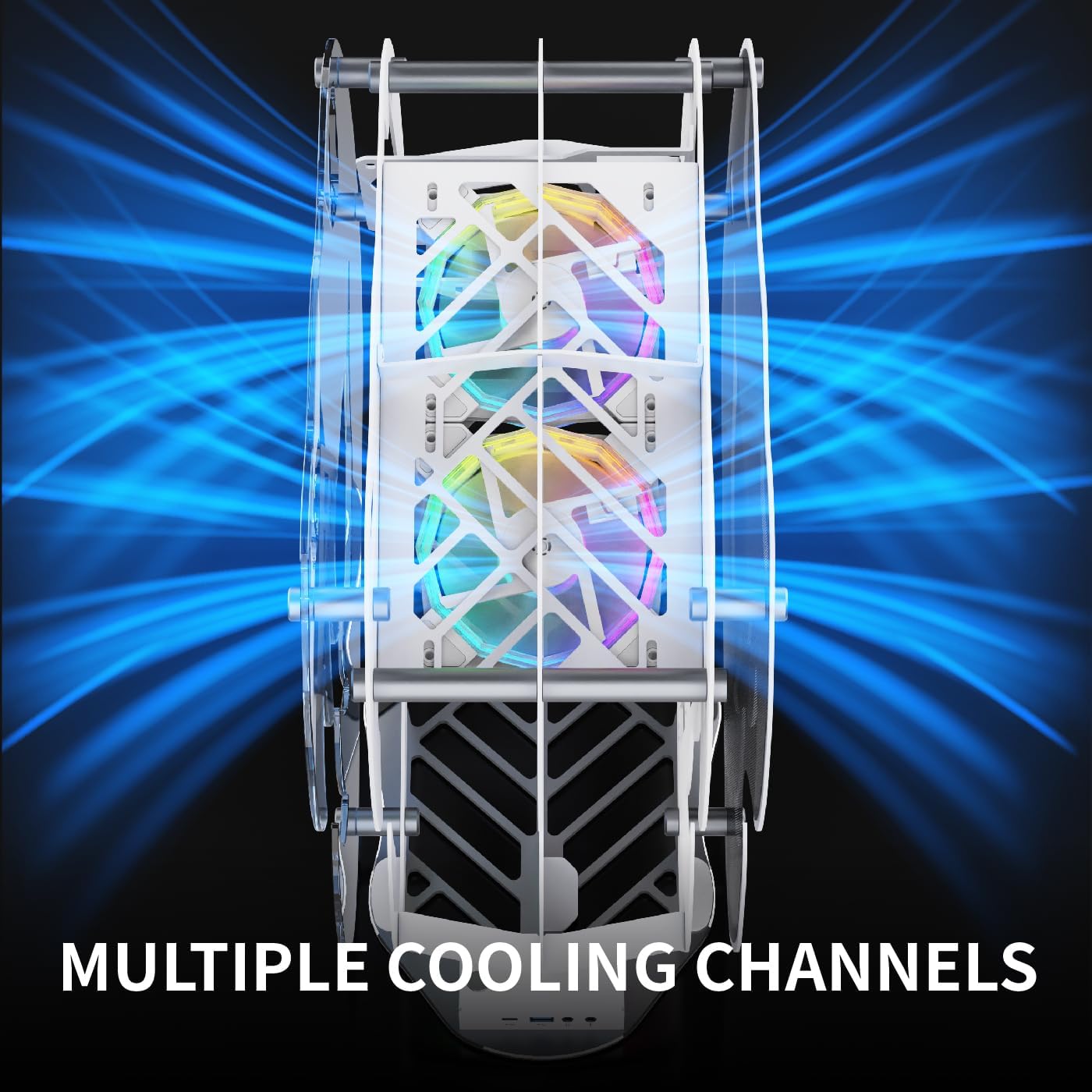 MegaPC Upgraded Open-Frame Mid-Tower Micro-ATX/Mini-ITX Gaming PC Case, Tempered Glass Side Panel, Pre-Installed ARGB PWM Fan, with USB3.0, Type-C