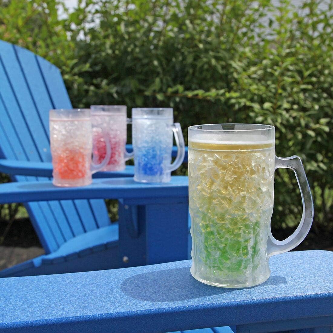 Lily's Home Freezer Beer Mugs - Set of 4 Freezable Gel-Filled 16 oz BPA-Free Acrylic Frozen Mugs for Outdoor Entertaining and Gifting