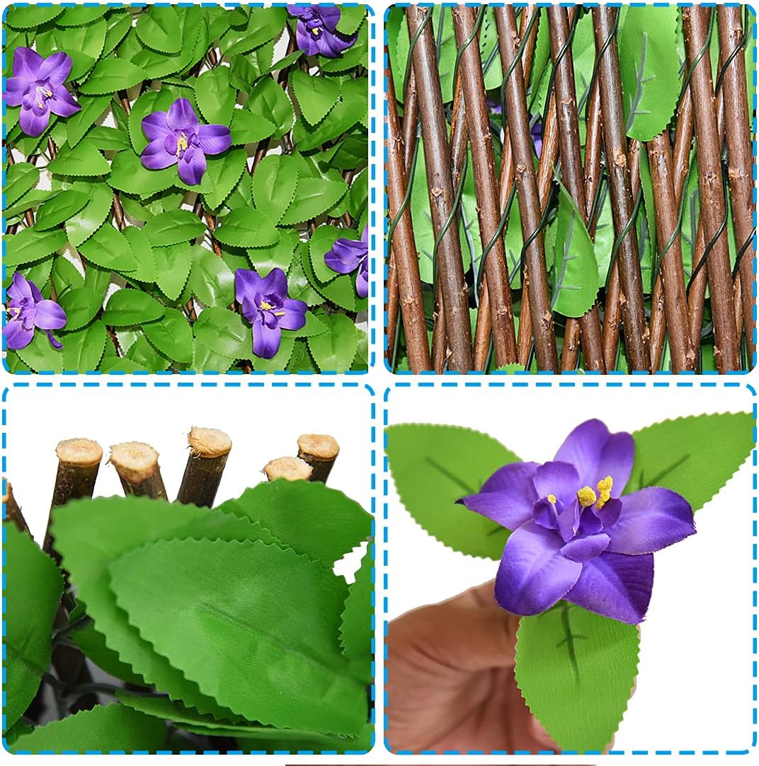 Expandable Fence Privacy Screen for Balcony Patio Outdoor,Decorative Faux Ivy Fencing Panel,Artificial Hedges (Single Sided Leaves)……
