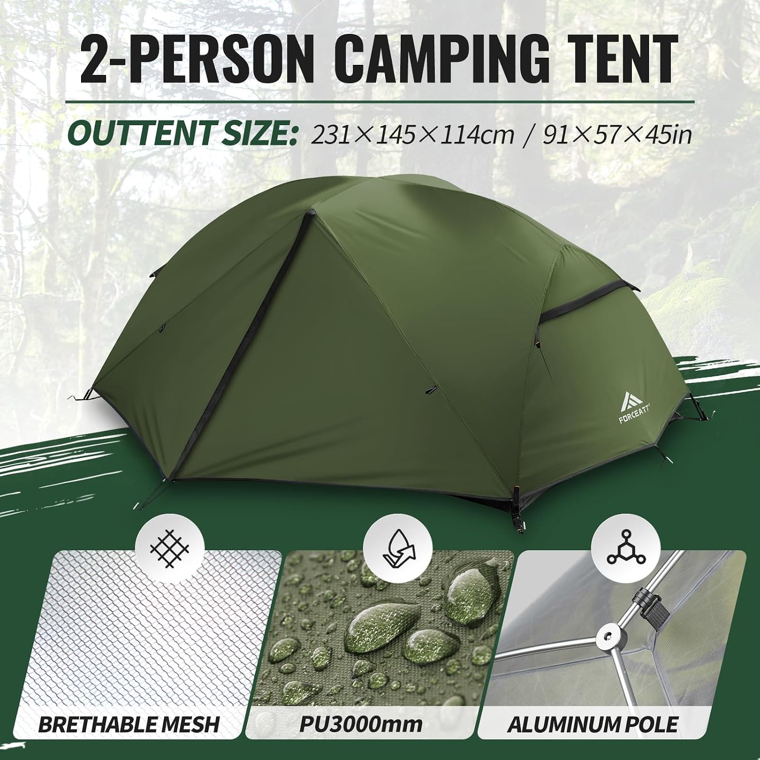Forceatt Tent for 2 and 3 Person is Waterproof and Windproof, Camping Tent for 3 to 4 Seasons