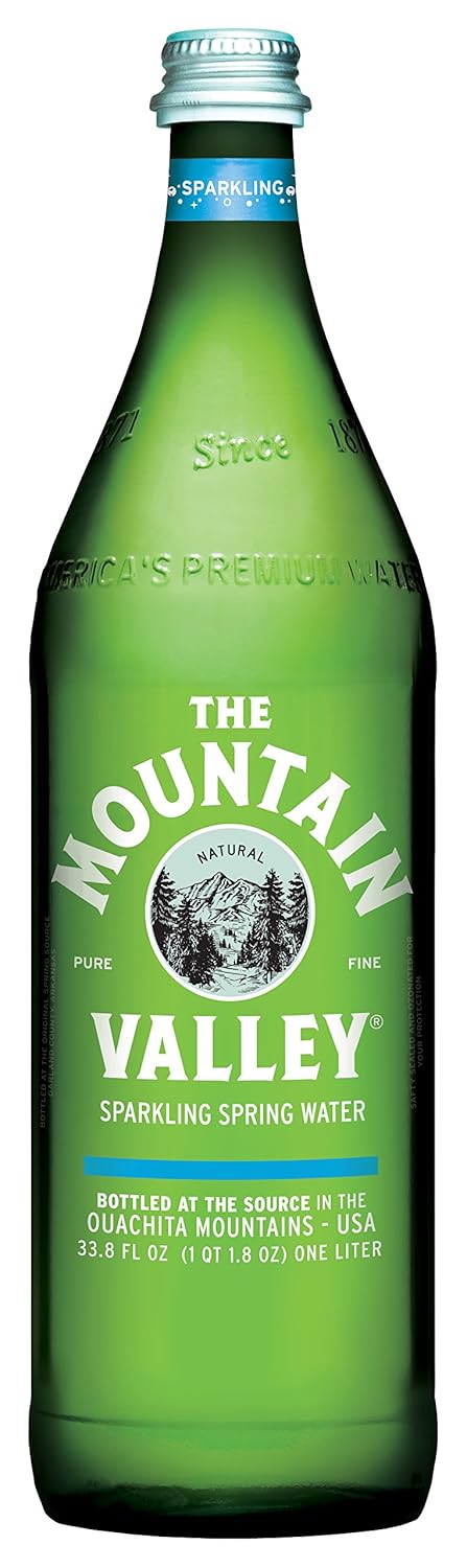 THE MOUNTAIN VALLEY NATURAL PURE FINE Sparkling Spring Water 1 L. Pack of 12 | Natural Spring Bottled Water - Glass Bottles
