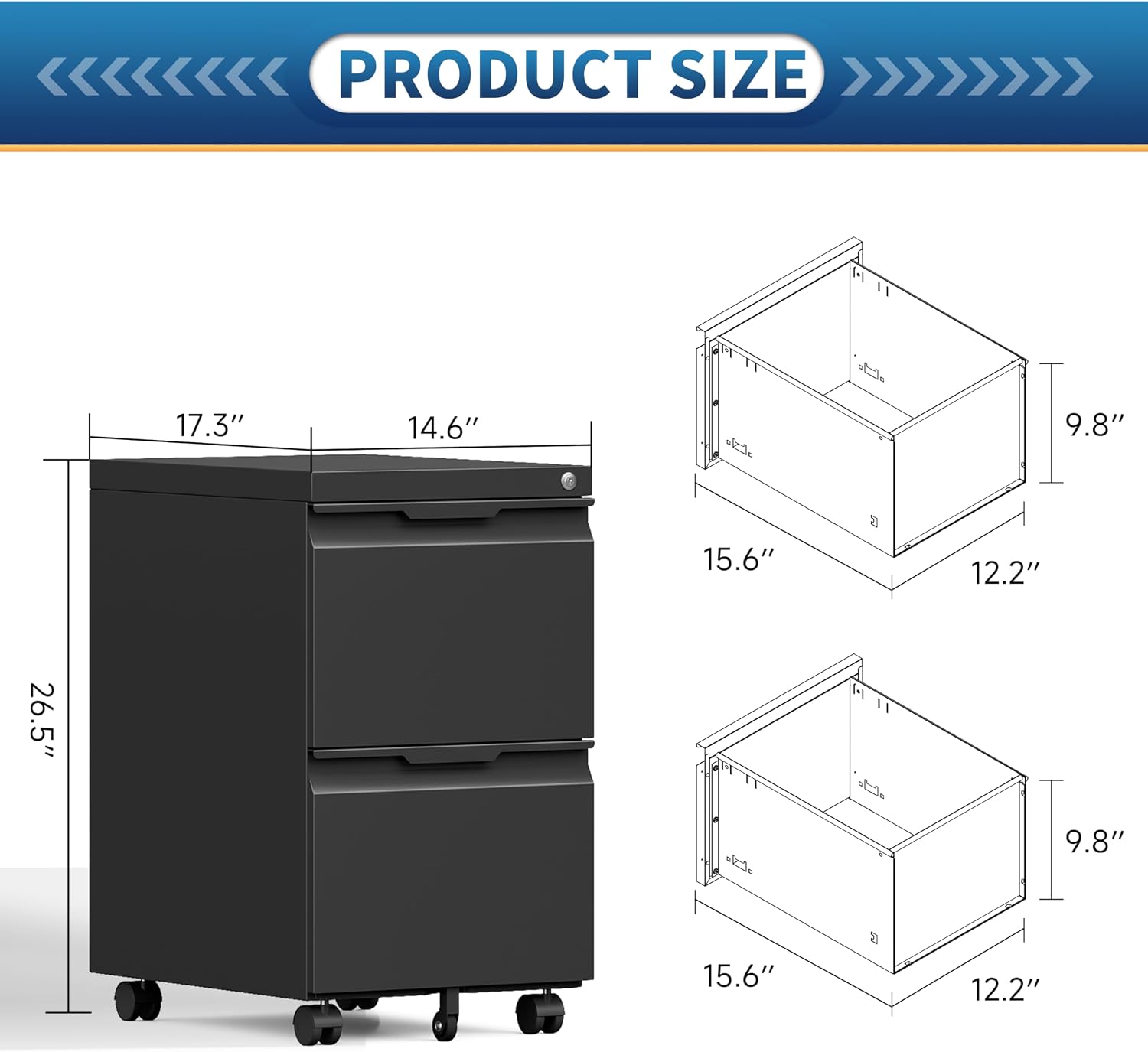 3 Drawer File Cabinet with Lock,Vertical Filing Cabinets for Home Office,Heavy Duty Metal File Cabinet for Hanging A4/Letter/Legal Size File,Vertical File Cabinet 15" W X 17.8" D X 38.3" H-Black