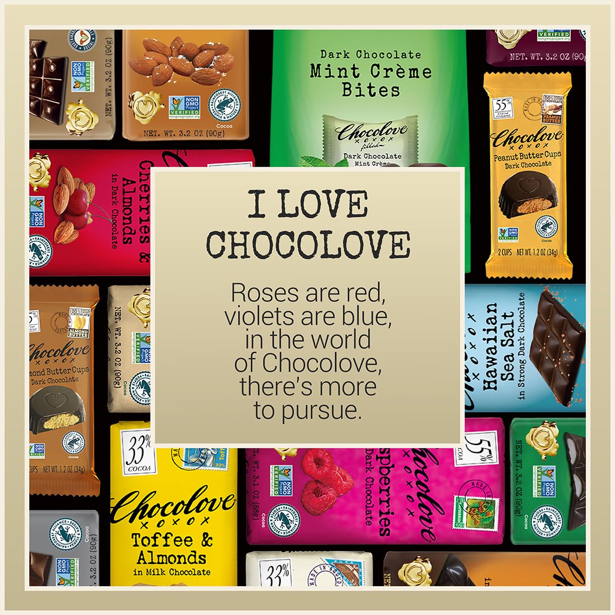 Chocolove Creamy Milk Chocolate Bars | 33% Cocoa | Crafted with Silky Premium Chocolate | Non-GMO, & Gluten-Free, 3.2 oz Bar (12 Pack)