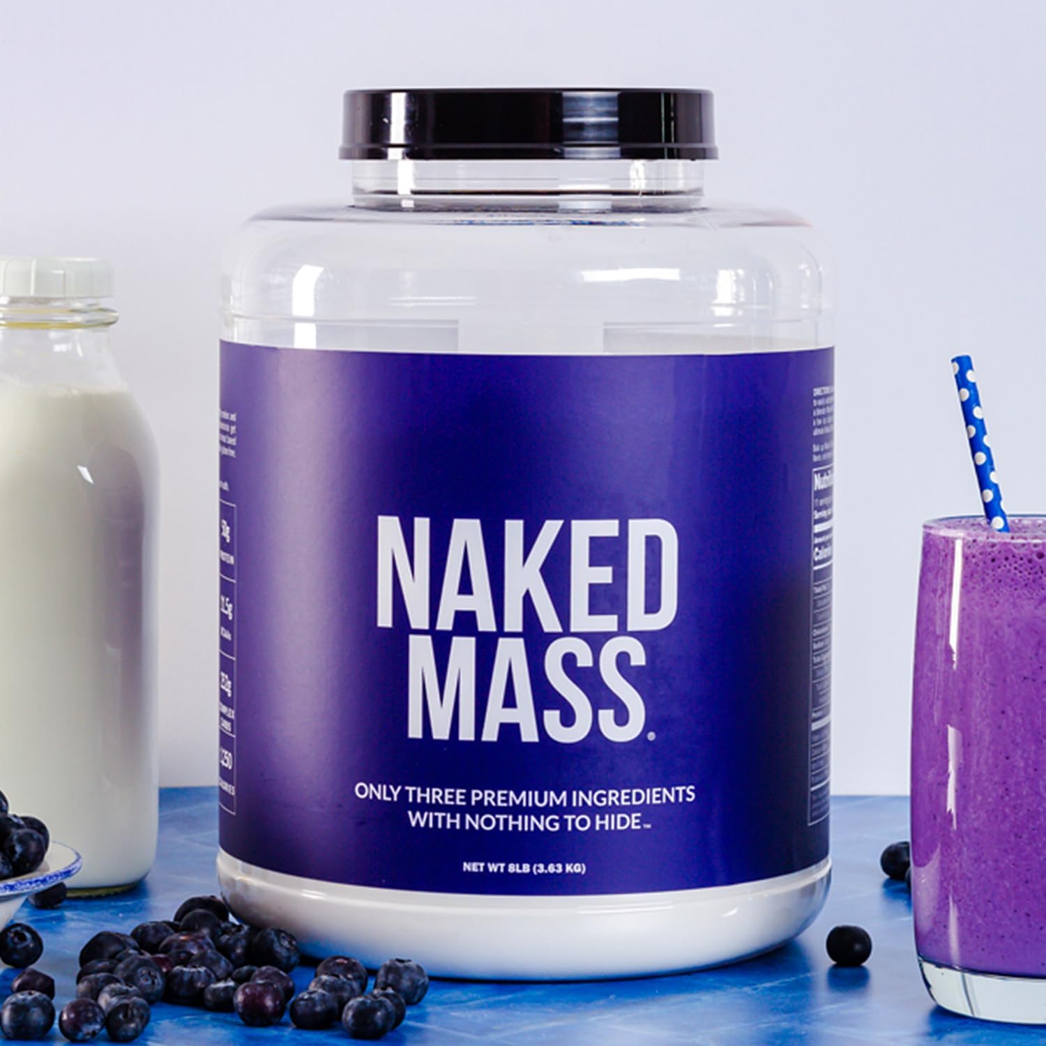 NAKED Mass - Natural Weight Gainer Protein Powder - 8 LB Bulk, NSF Certified, GMO Free, Gluten Free & Soy Free. No Artificial Ingredients - 1,250 Calories per Serving