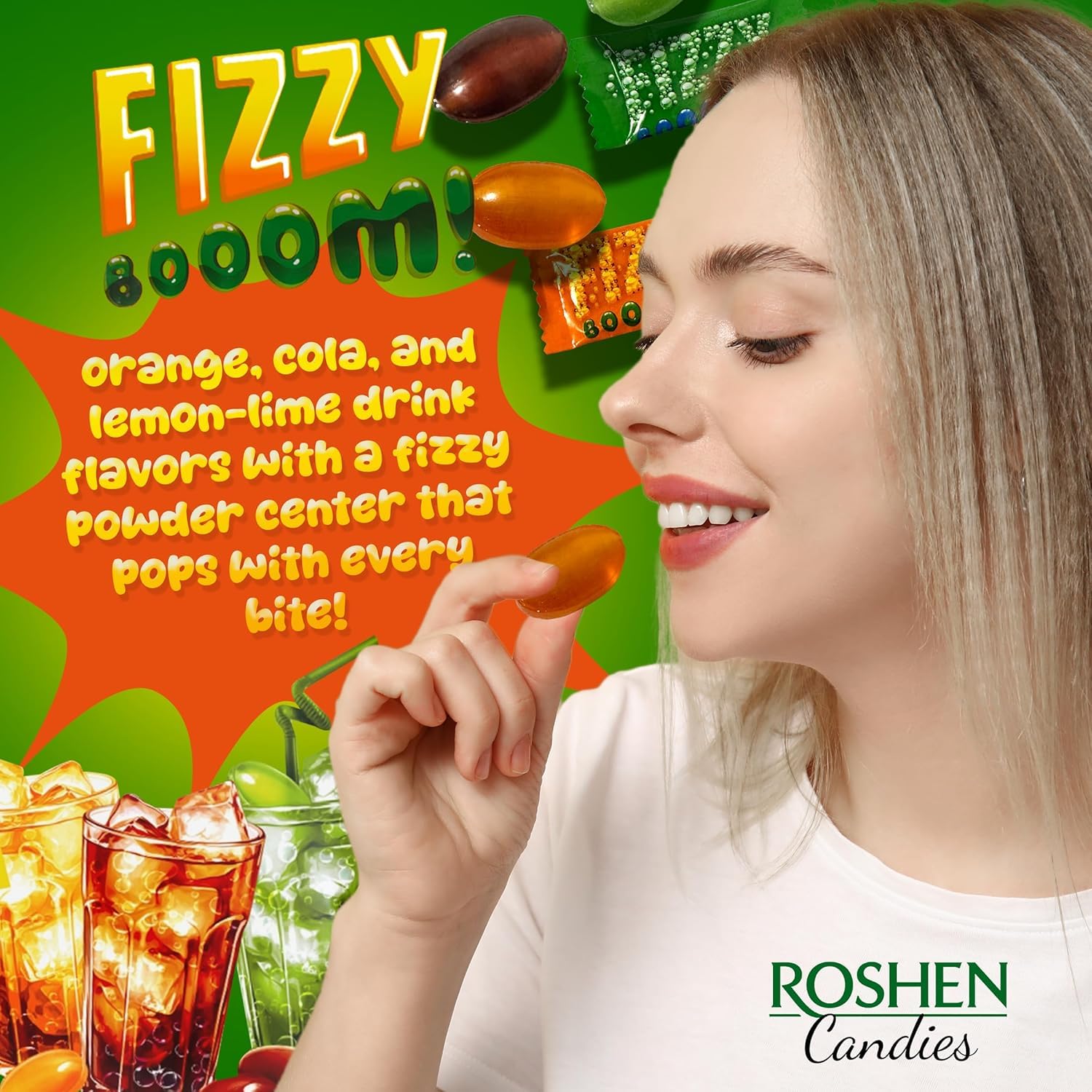 Roshen Citrus Mix Hard Candy – Assorted Fruit Flavors, Individually Wrapped, Bulk 2.2 lbs (1 kg) – Approx. 144 Pieces – Orange