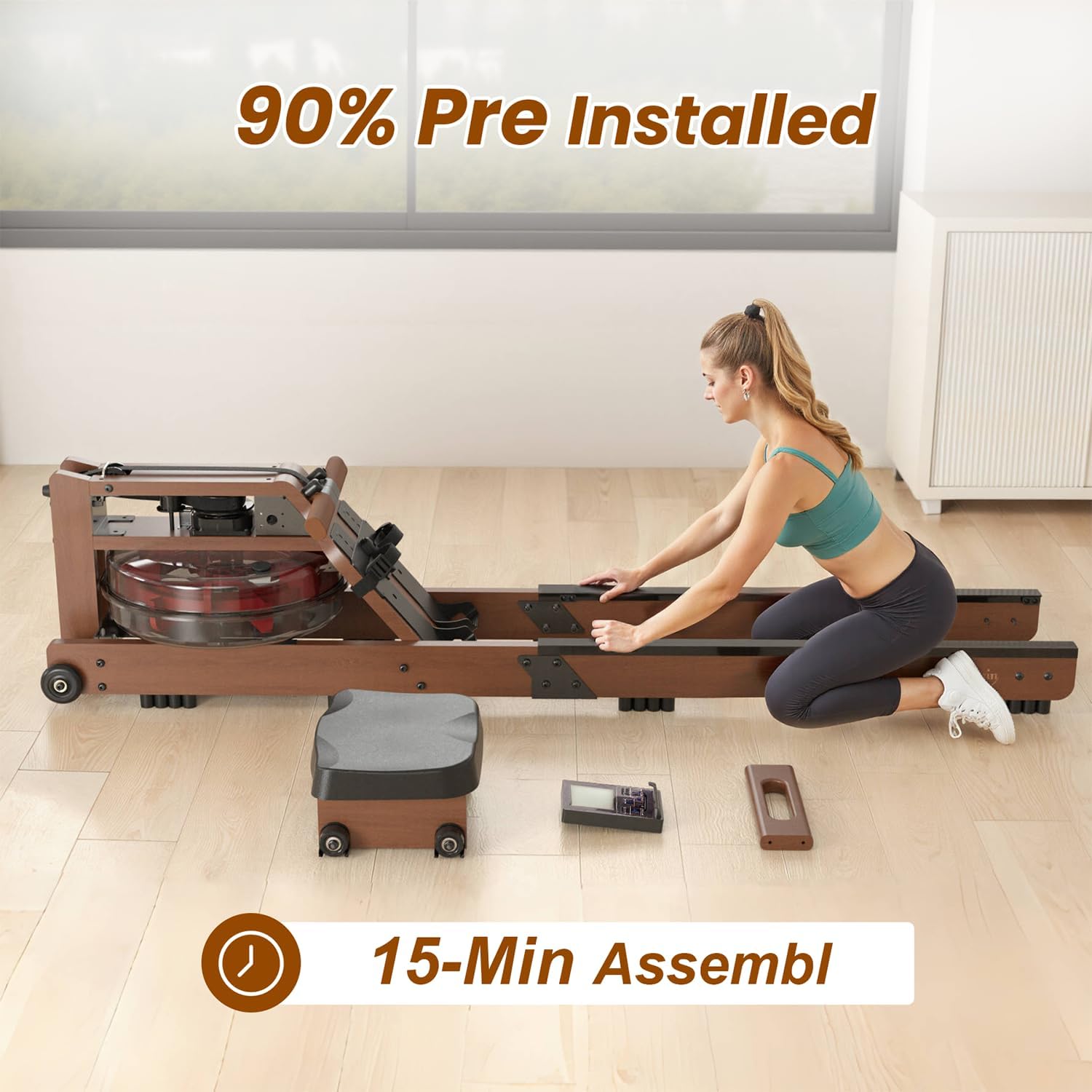 Water Rowing Machine for Home, Rower Machine 400LBS Weight Capacity with Dedicated Monitor & Comfortable Seat, Bluetooth APP