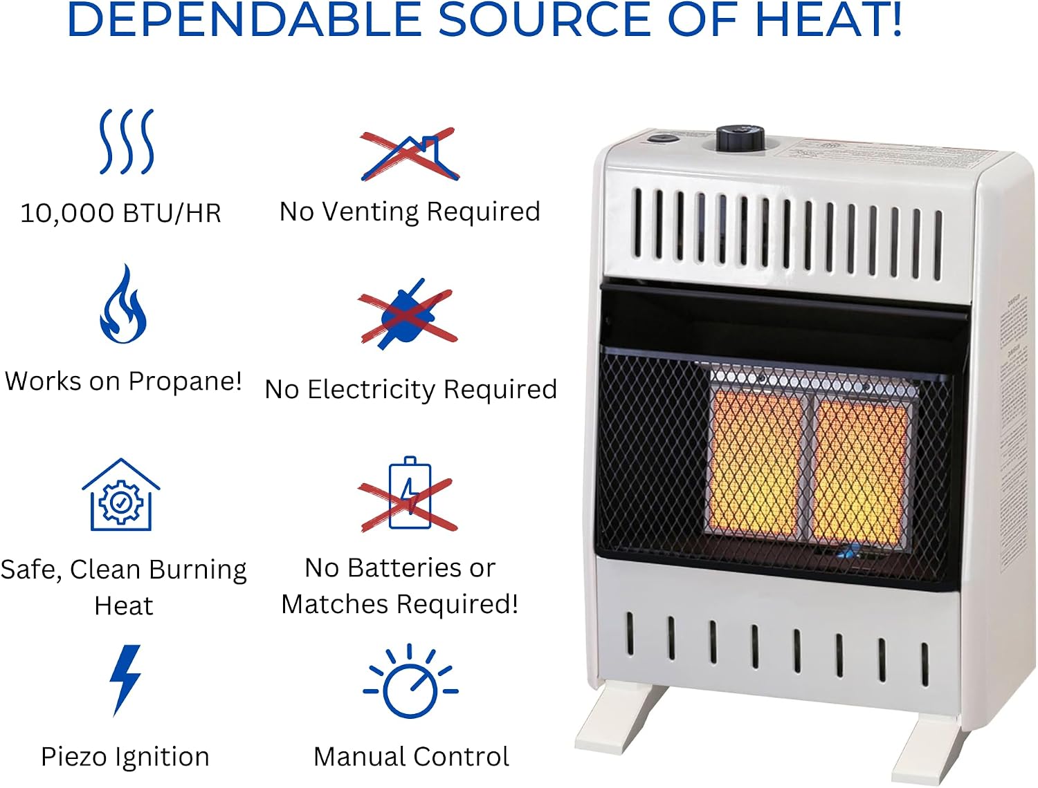 ProCom Heating Liquid Propane Ventless Infrared Plaque Heater With Base Feet - 10,000 BTU, Manual Control - Model# ML100HPA-B