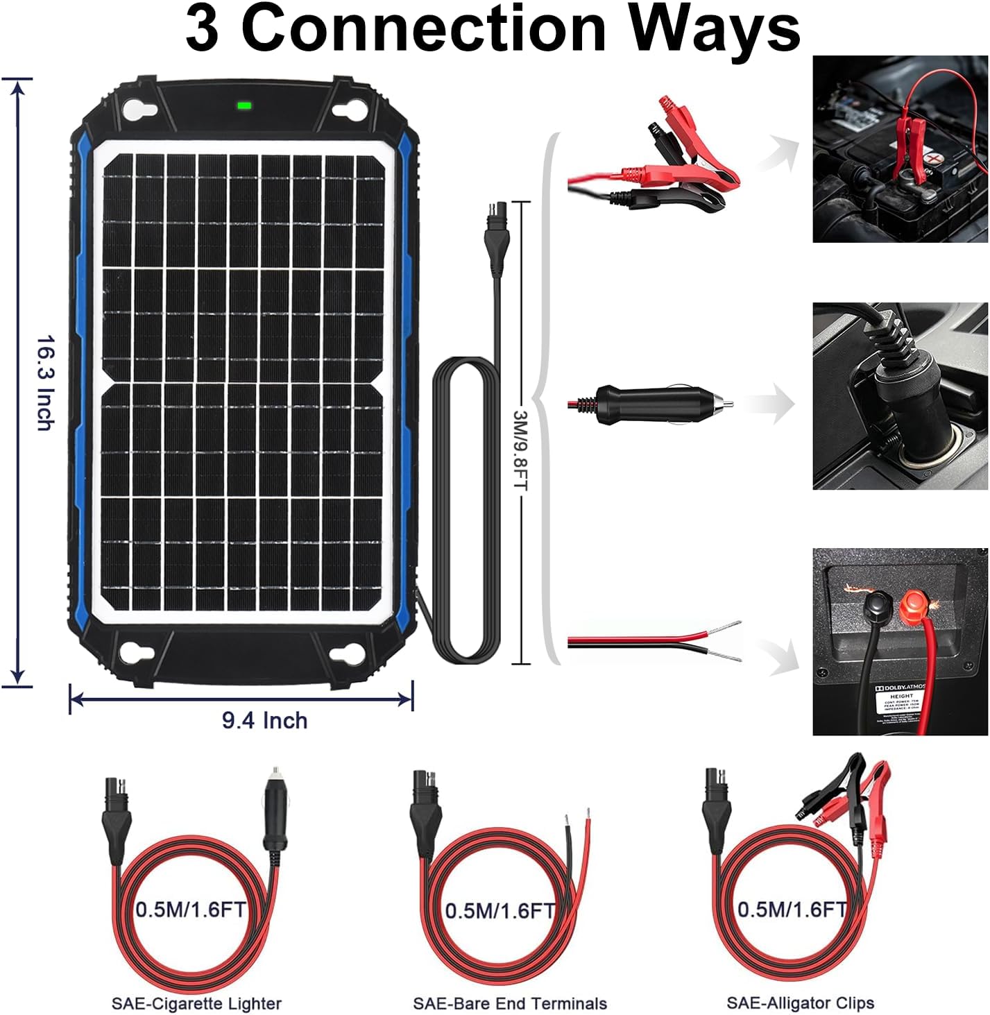 SUNER POWER Waterproof 12W 12V Solar Battery Charger & Maintainer Pro, Built-in UltraSmart MPPT Charge Controller