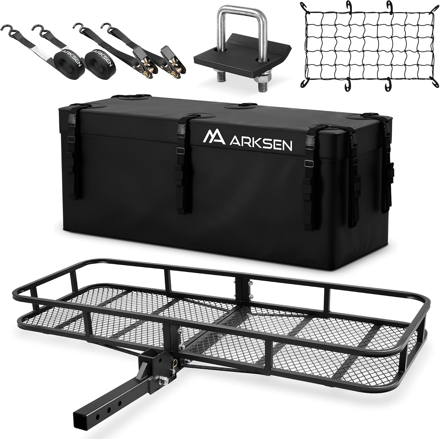 60" x 23" x 5.5" Folding Hitch Cargo Carrier Basket, 500 Lbs Heavy Duty Rear Trailer Hitch Cargo Rack Fits 2" Receiver for SUV, Truck & Van, Ideal for Camping & Travel