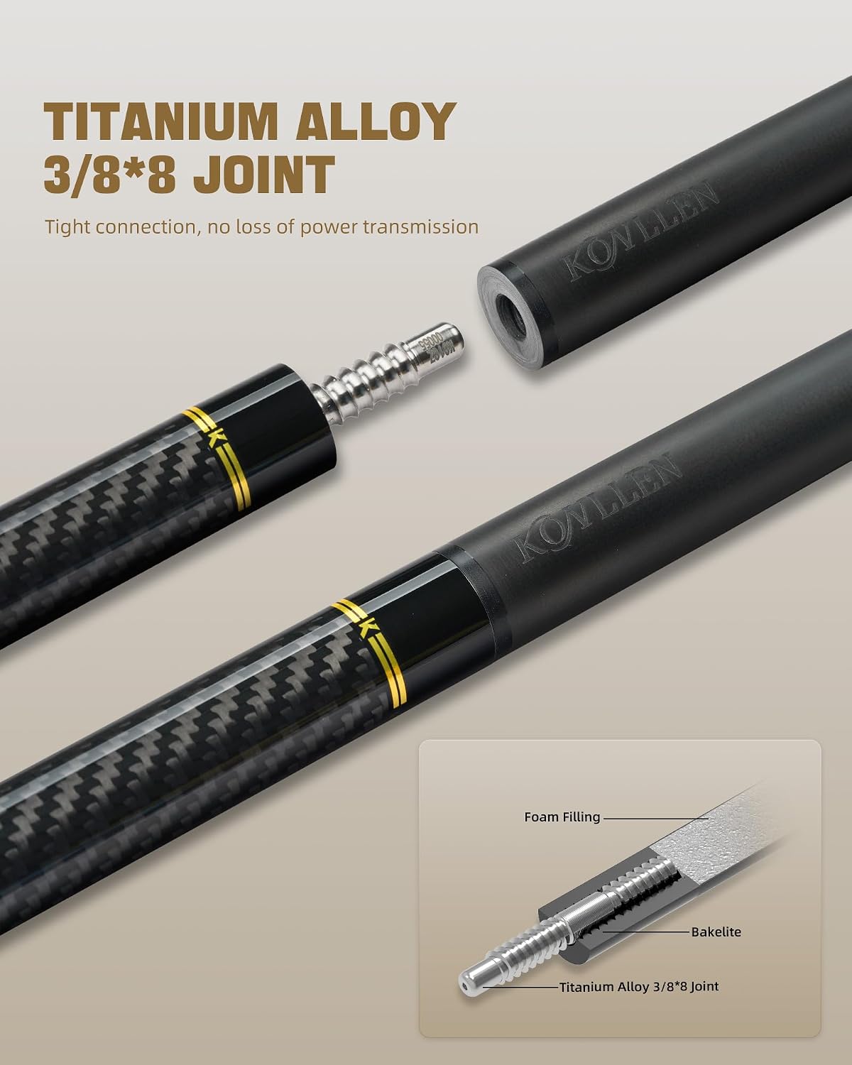 KONLLEN Carbon Fiber Pool Cue Stick 58-inch Professional Pool Sticks for Adults Full Carbon Technology Low Deflection Pool Cue Billiard Cues with 12.5mm Tip (Easy to Control, Pro Taper, Ultra-Smooth)