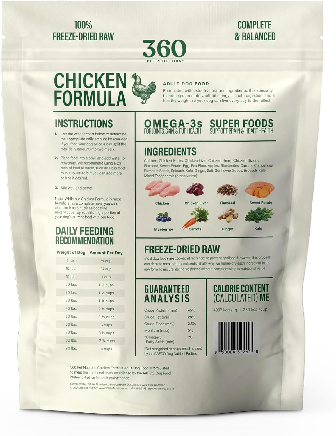 360 Pet Nutrition Freeze-Dried Raw Dog Food – Multi-Protein with Beef, Chicken, Fish, Liver & Organs
