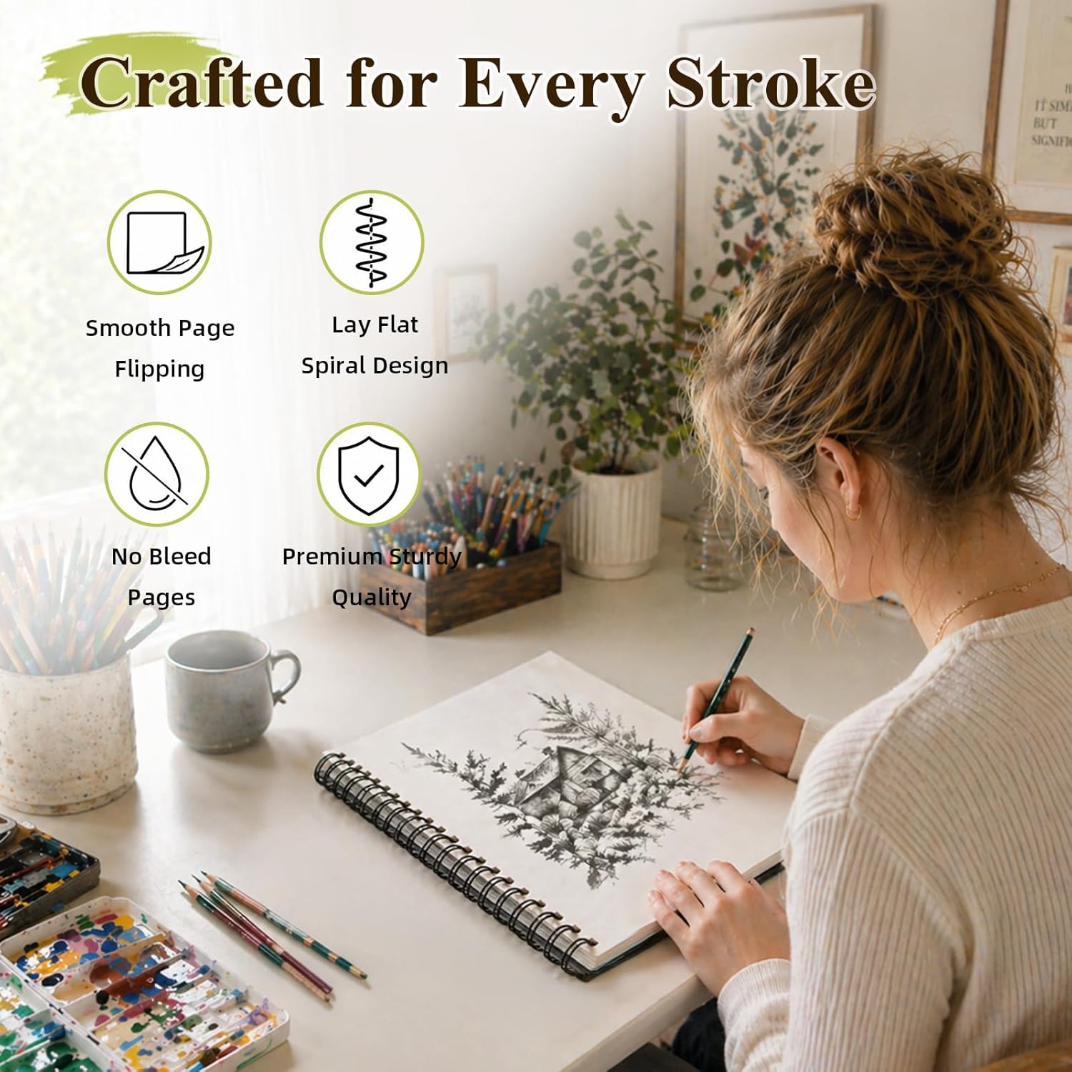 conda 8.5"x11" Sketch Book, 80 Sheets (68 lb/100gsm), Spiral Bound Artist Sketch Pad, Durable Acid Free Drawing Paper for Drawing Painting