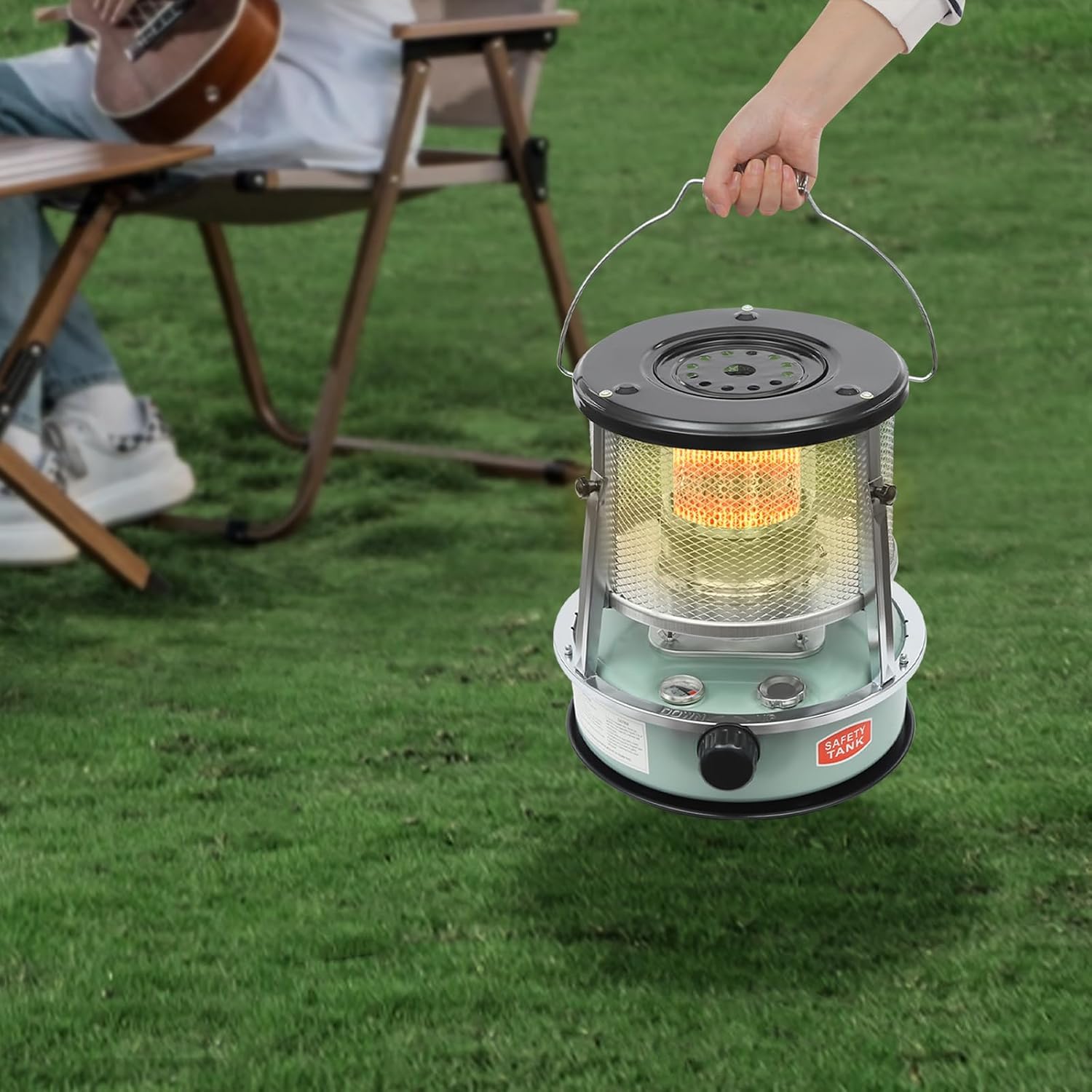 2-in-1 Portable Kerosene Heater & Stove, 9000 BTU Non-Electric Indoor Outdoor Heater with Handle, Heaters for Camping, Garage, Ice Fishing, Hunting, Emergency, Adjustable Height, 4.6L Tank (Black)