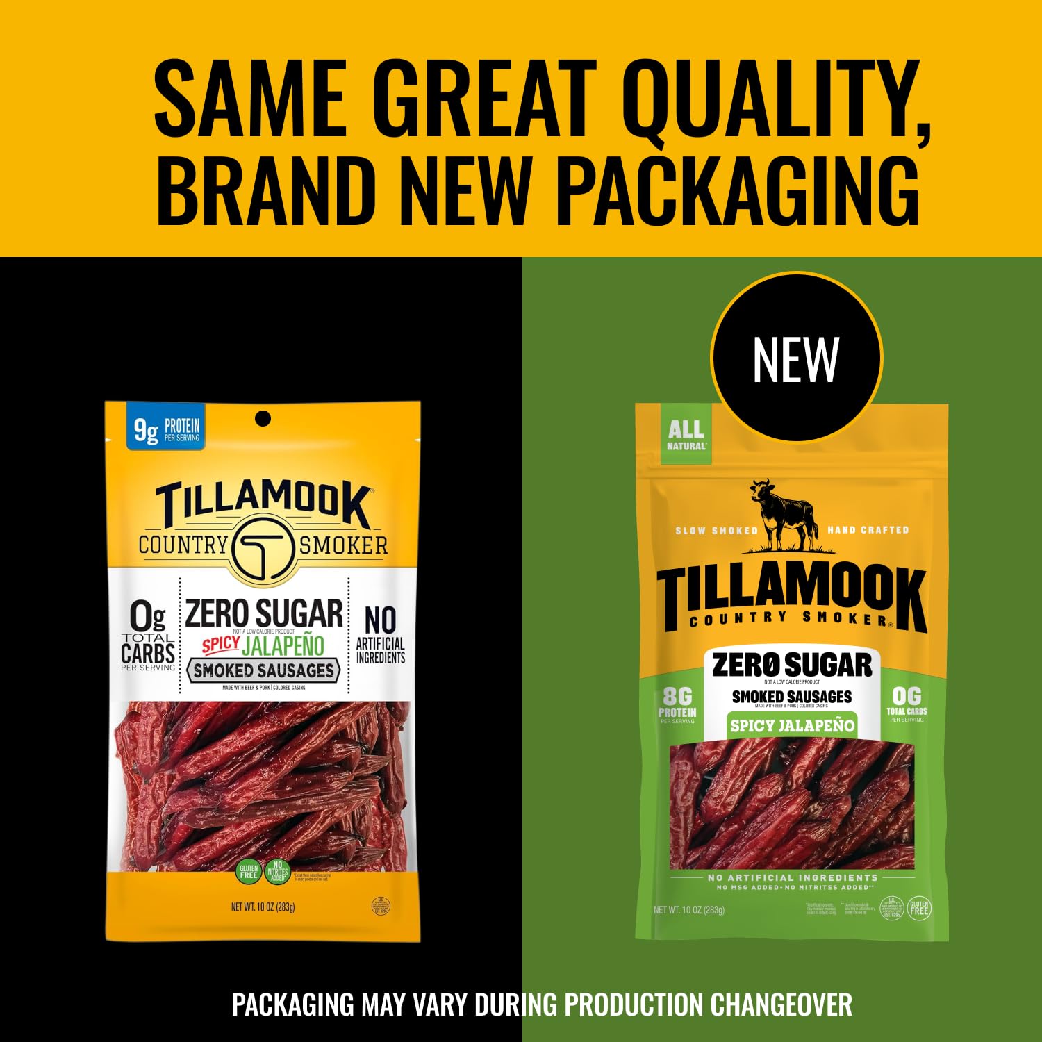 Tillamook Country Smoker Zero Sugar Spicy Jalapeno Smoked Sausages, 10 Oz, 9g Protein, Real Hardwood Slow Smoked High Protein, Low Carb Meat Sticks