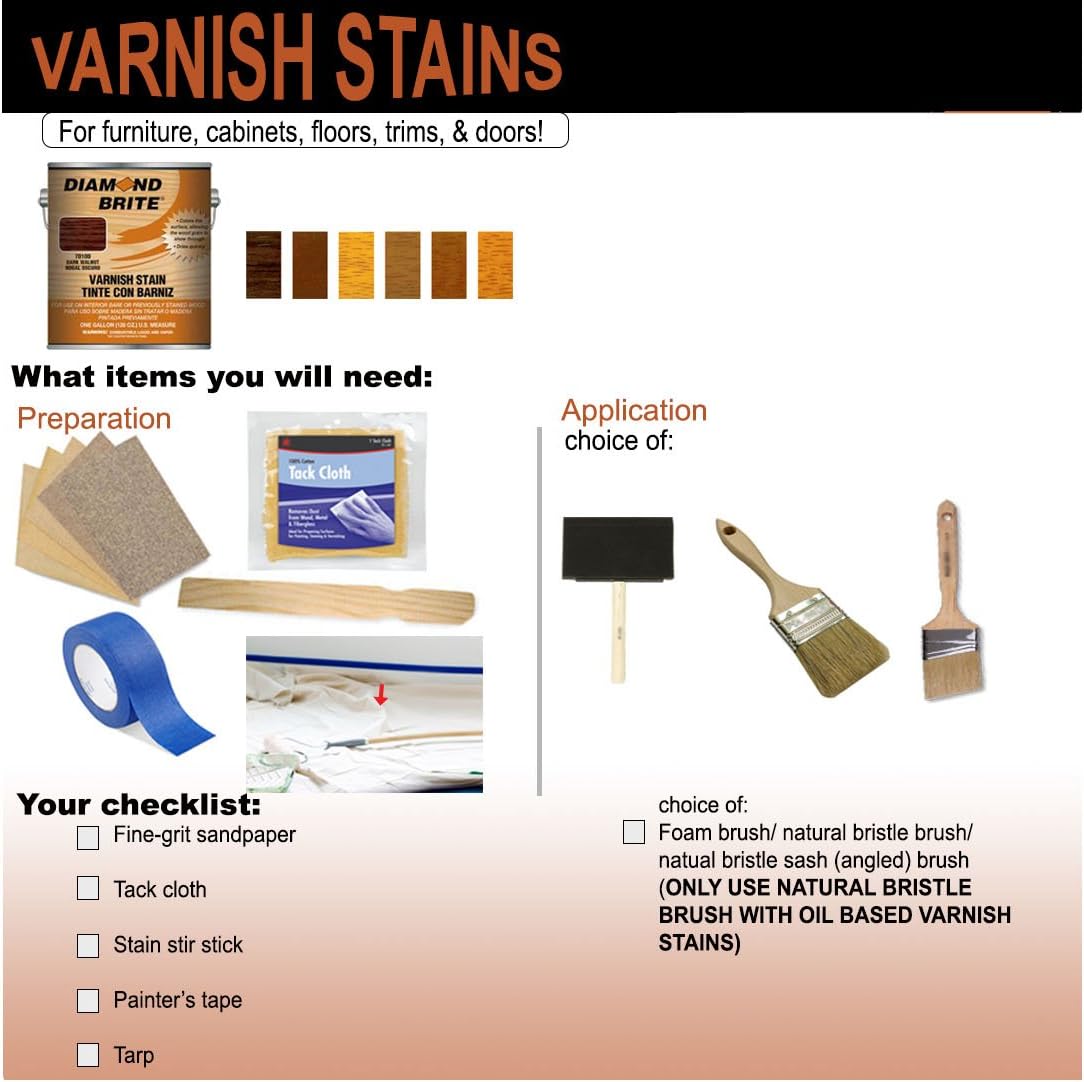 Diamond Brite Interior Varnish Stain, Walnut, 1 Gallon, 70200-1