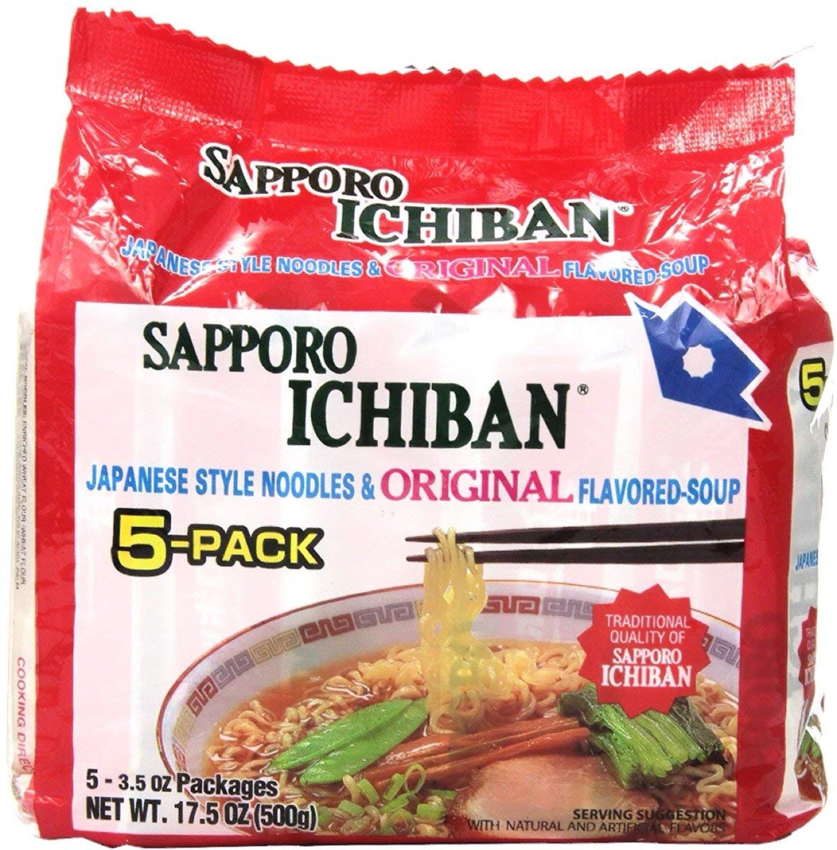 stickerless New [SAPPORO ICHIBAN] Ramen Noodles, Original Soy Sauce Flavor, No.1 Tasting Japanese Instant Noodles (3.5 Oz) (24 pouches)
