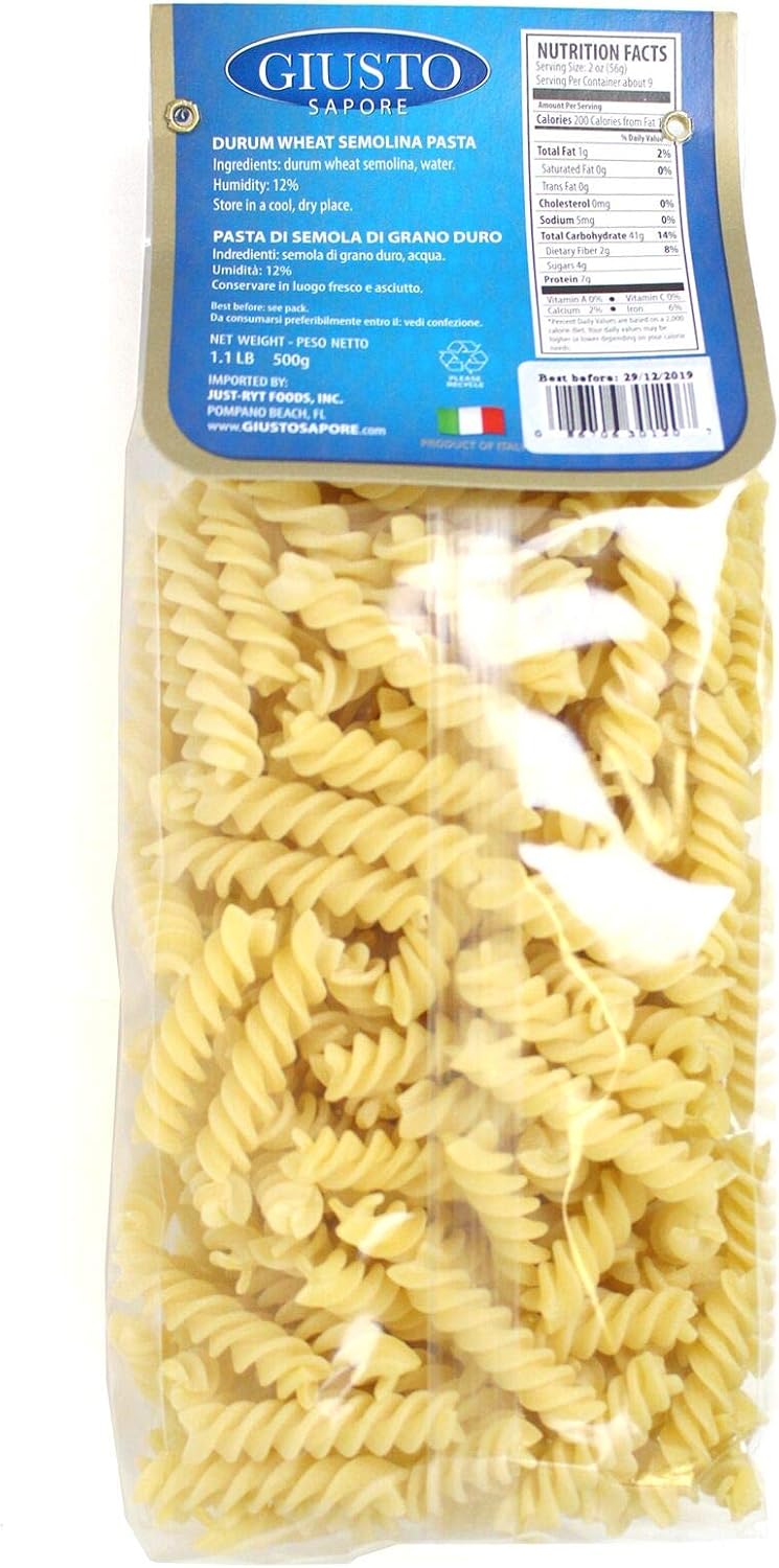 Giusto Sapore Italian Pasta - Caserecce 454g - Premium Organic Bronze Drawn Durum Wheat Semolina Gourmet Pasta Brand - Imported from Italy and Family Owned